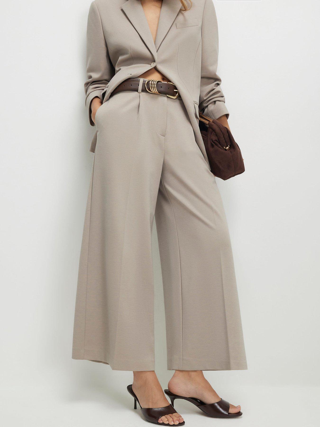 River Island Premium Co-ord Cropped Wide Leg Trousers - Cream