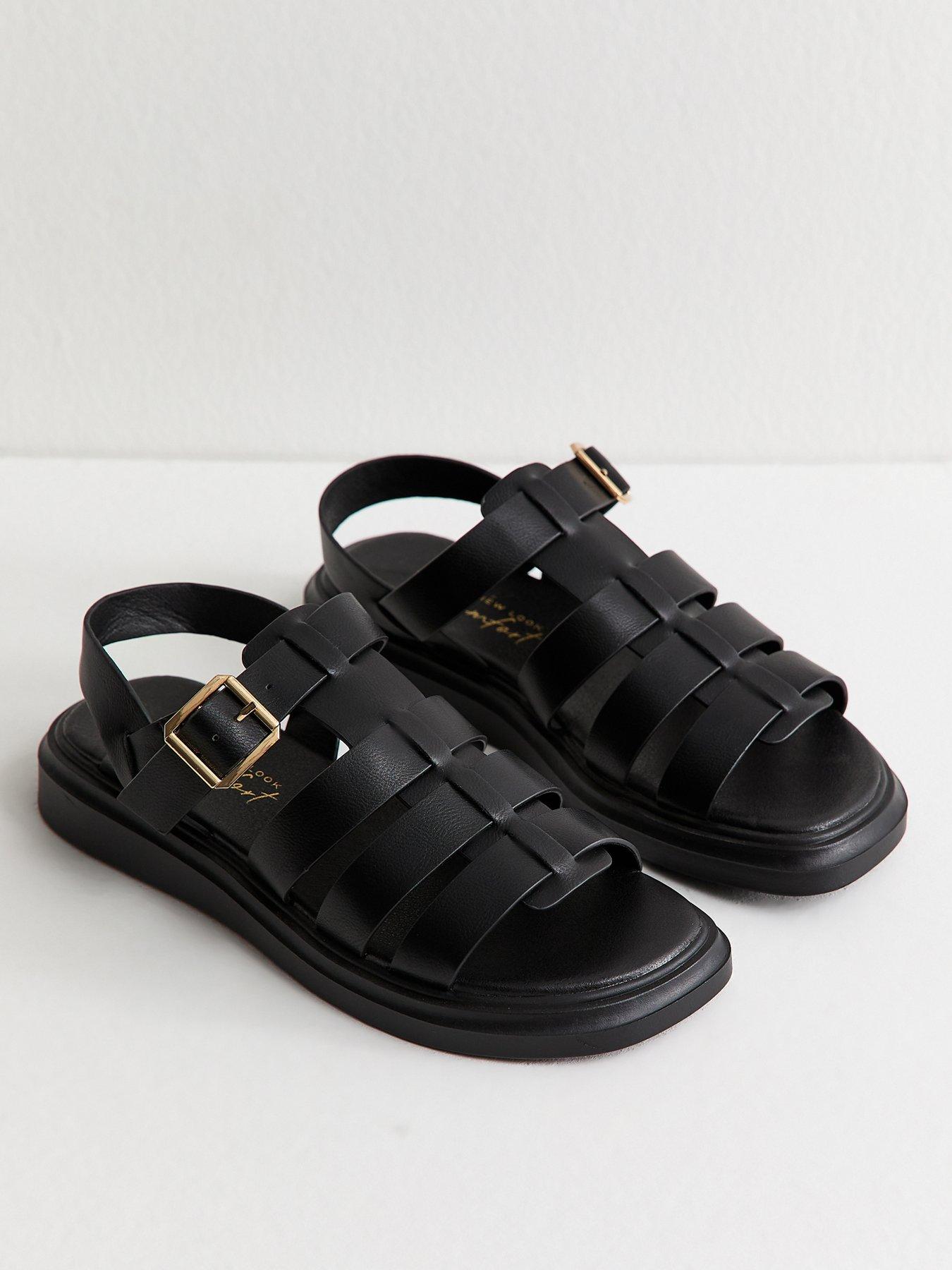 New Look Wide Fit Faux Leather Chunky Gladiator Sandals - Black ...
