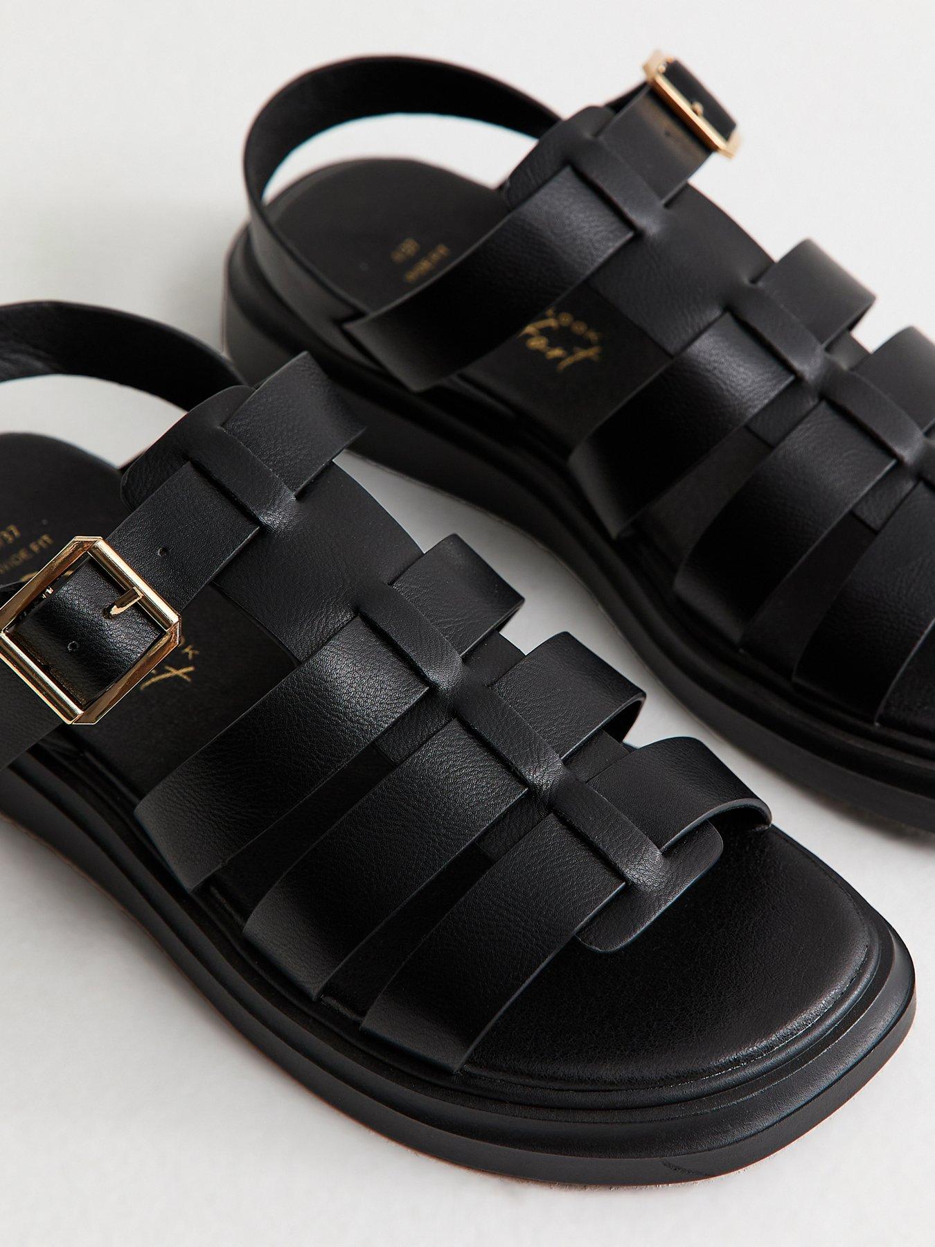 New Look Wide Fit Faux Leather Chunky Gladiator Sandals - Black ...