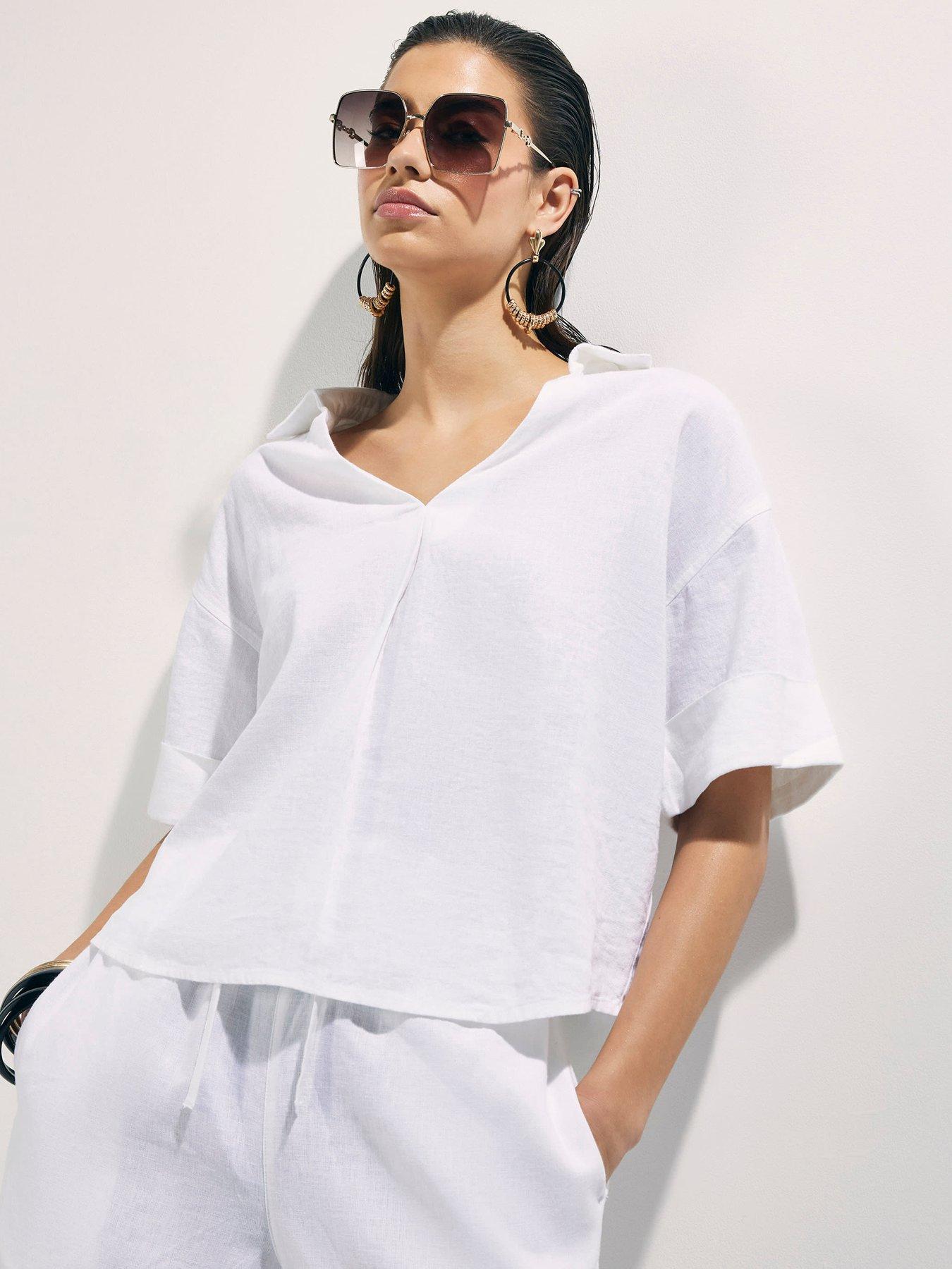 image of river-island-epp-linen-short-sleeve-shirt-white