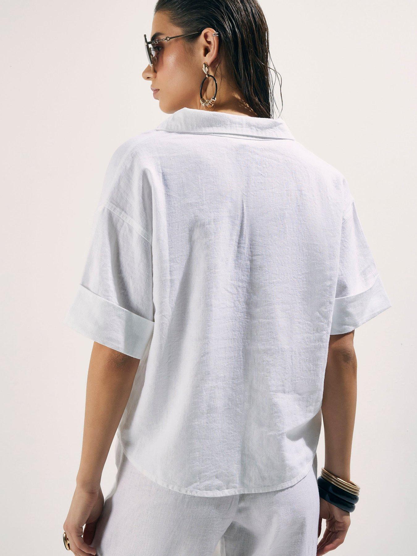  image of river-island-epp-linen-short-sleeve-shirt-white