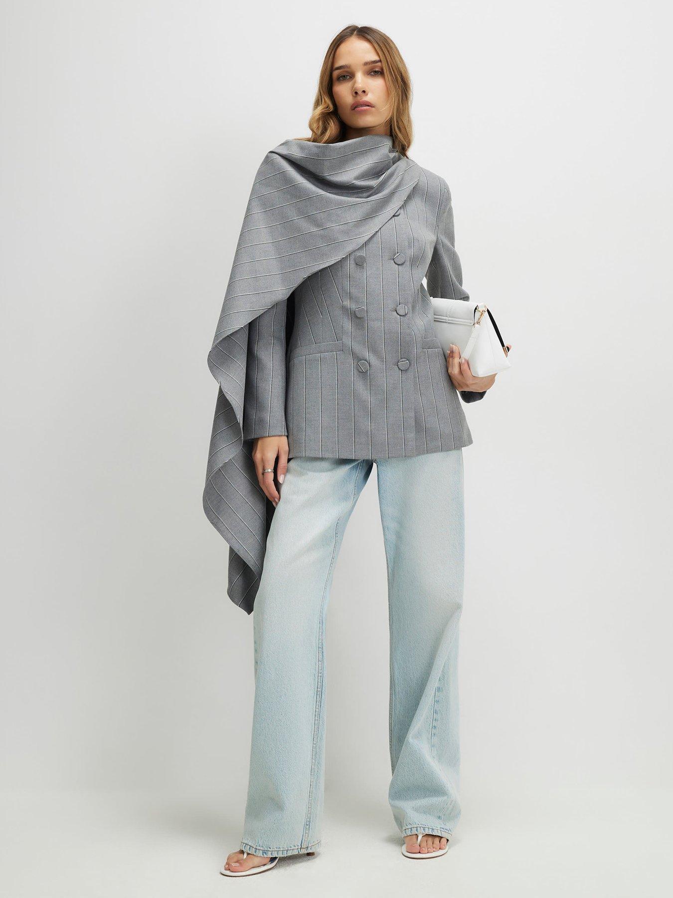  image of river-island-long-sleeve-stripe-db-cape-blazer-grey