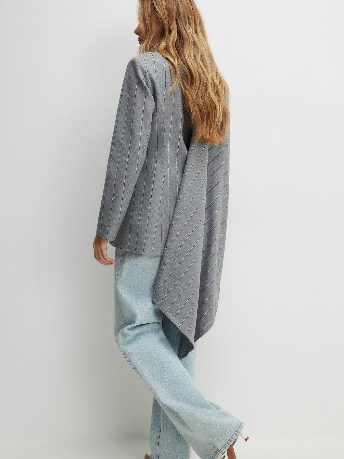  image of river-island-long-sleeve-stripe-db-cape-blazer-grey