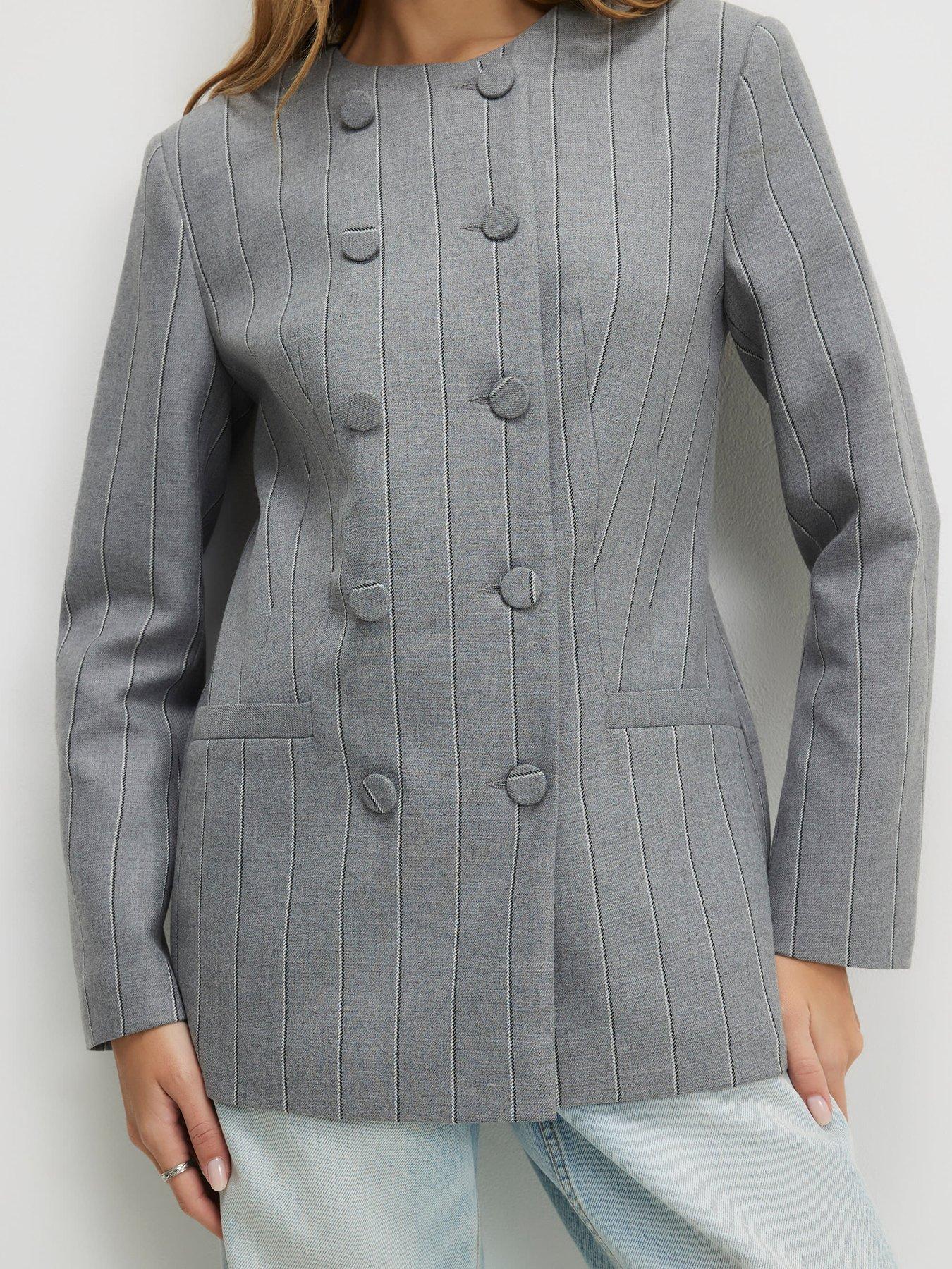  image of river-island-long-sleeve-stripe-db-cape-blazer-grey