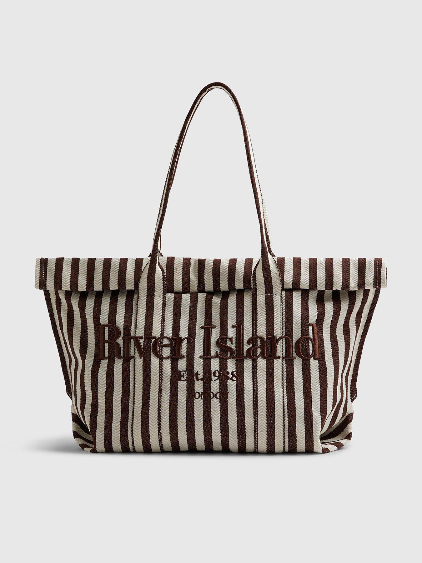 Image 2 of 6 of River Island Stripe Roll Top Bag - Brown