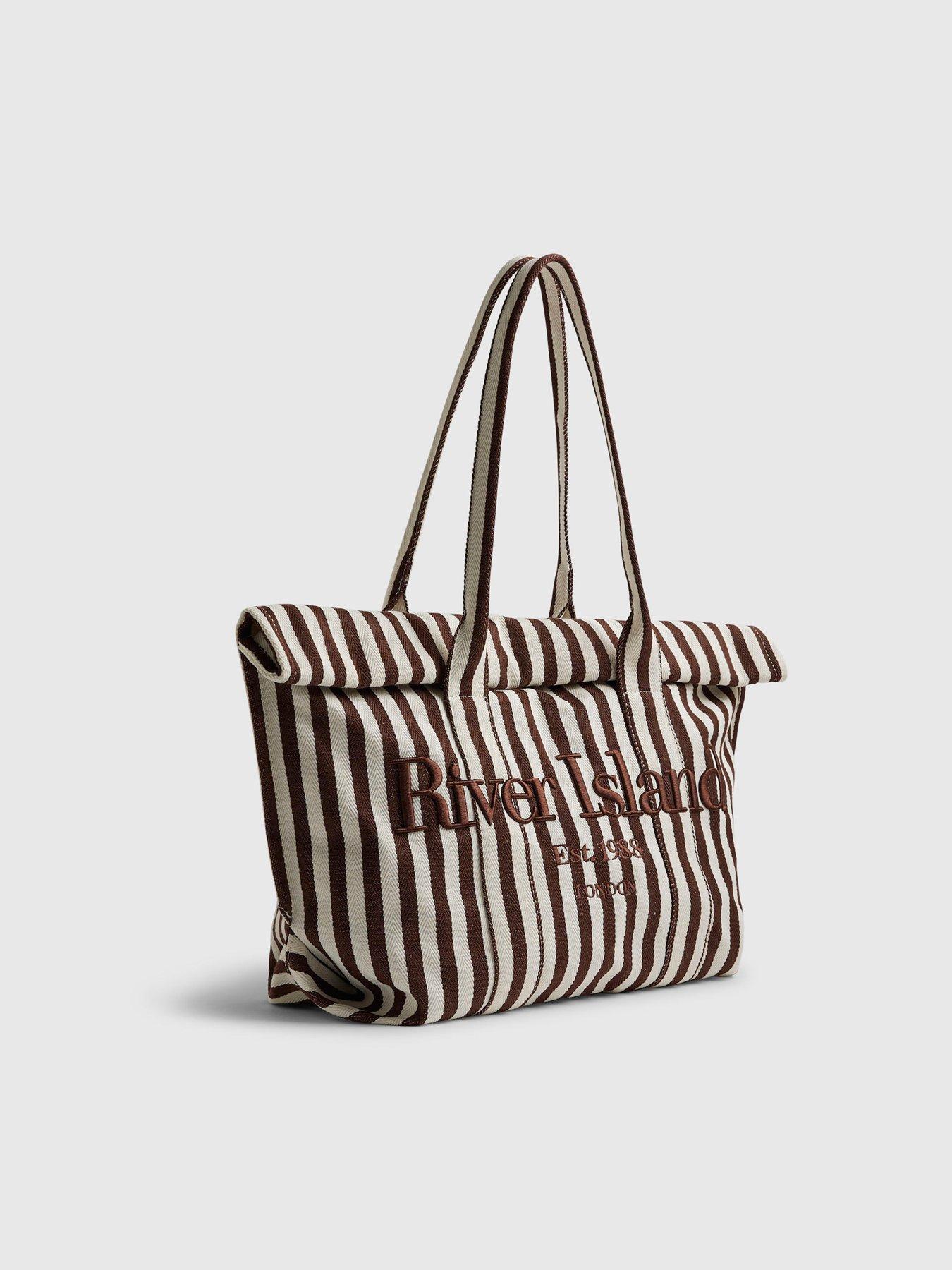 Image 3 of 6 of River Island Stripe Roll Top Bag - Brown