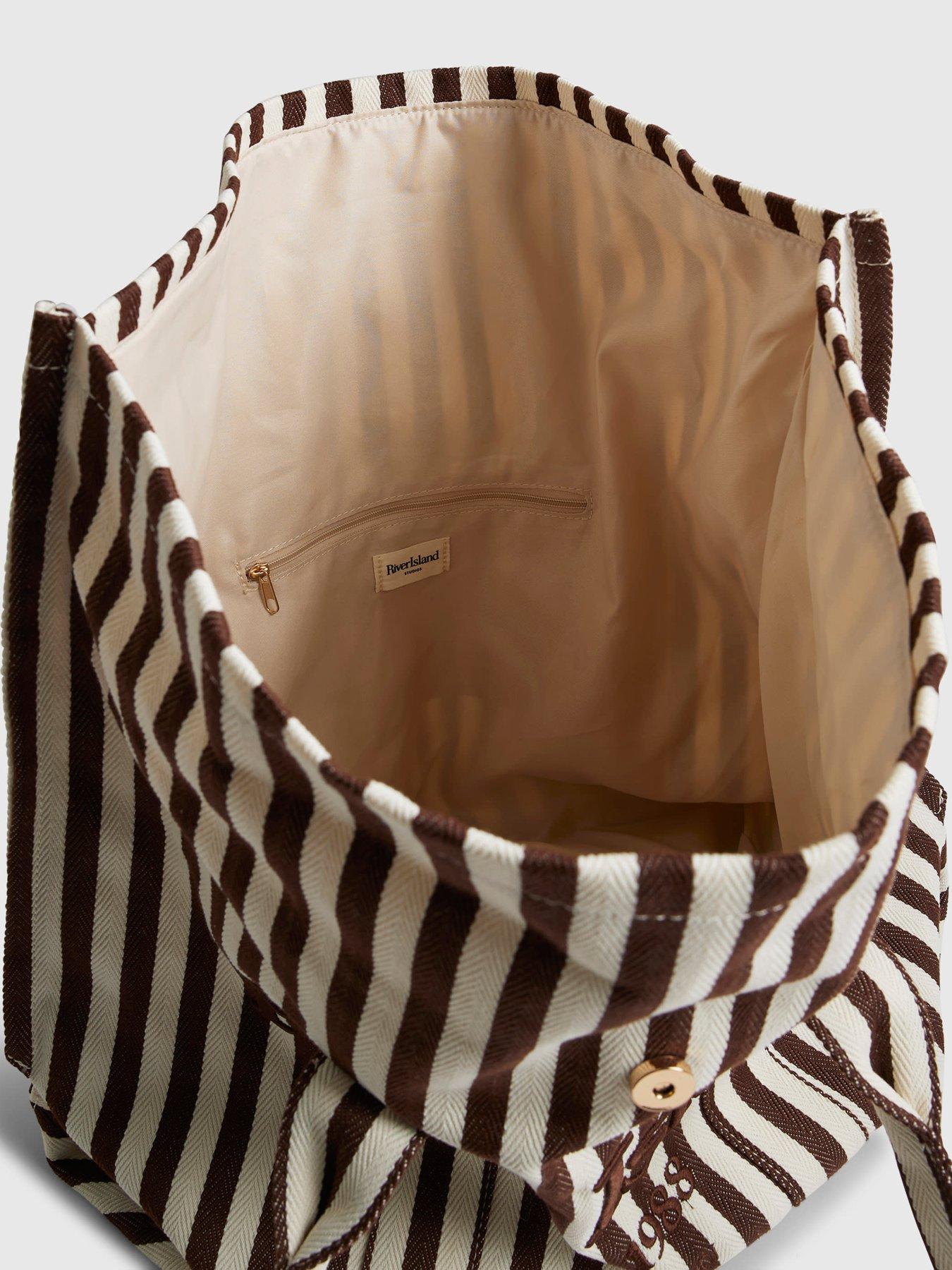 Image 6 of 6 of River Island Stripe Roll Top Bag - Brown