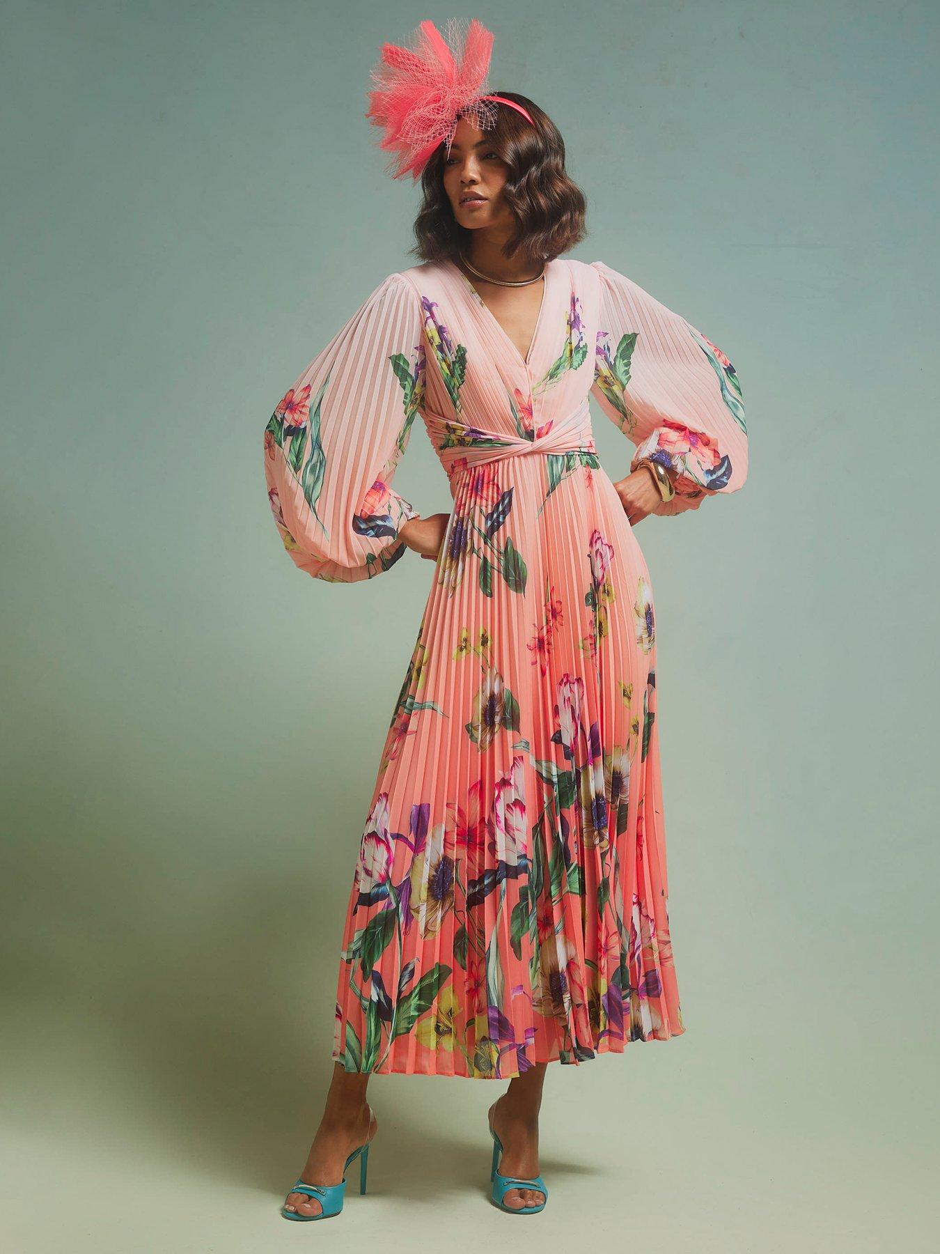 river island dresses maxi River Island Long sleeve v neck ruffle maxi dress in pink - light