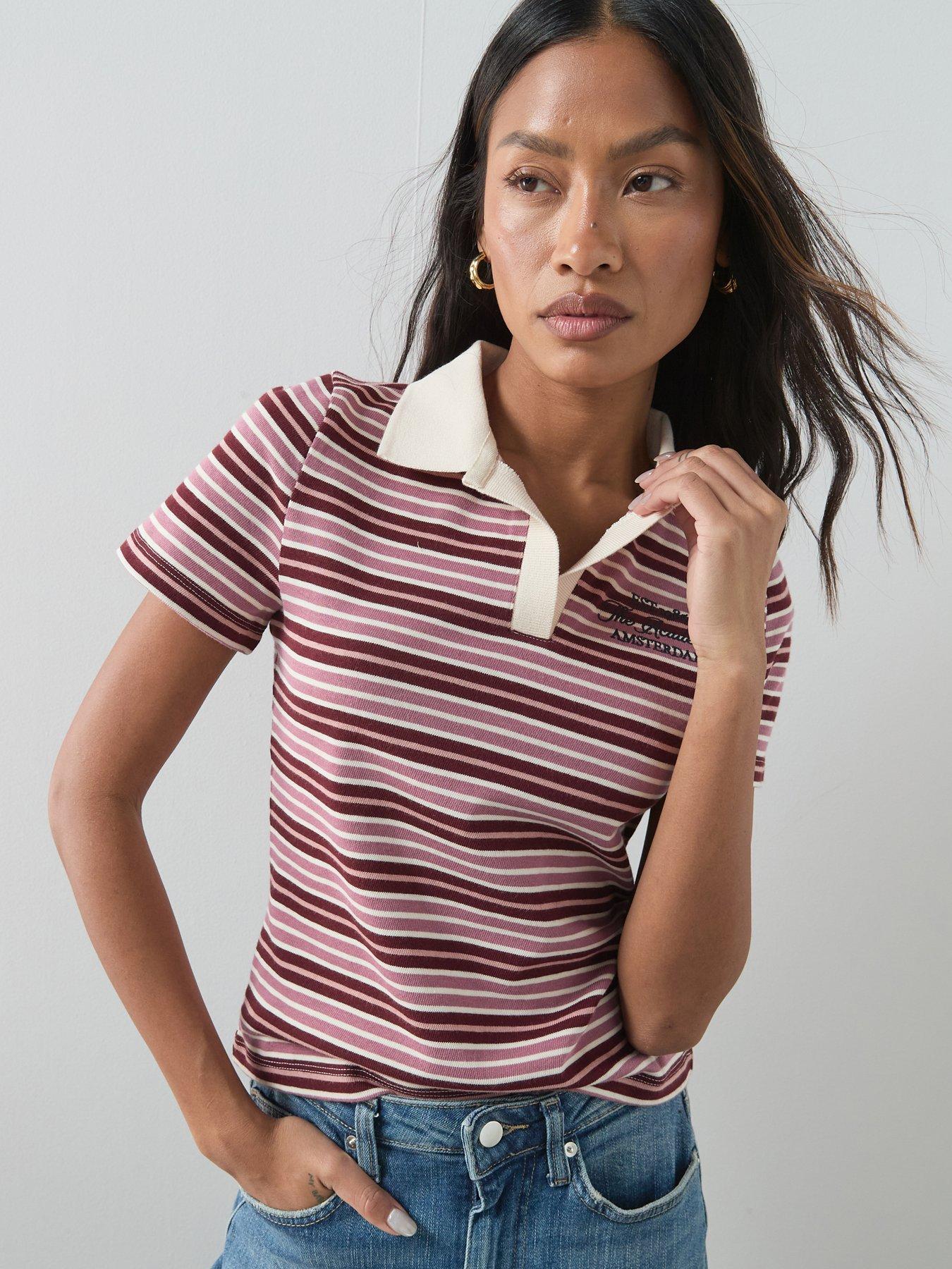 The Very Collection Short Sleeve Stripe Rugby Top - Multi