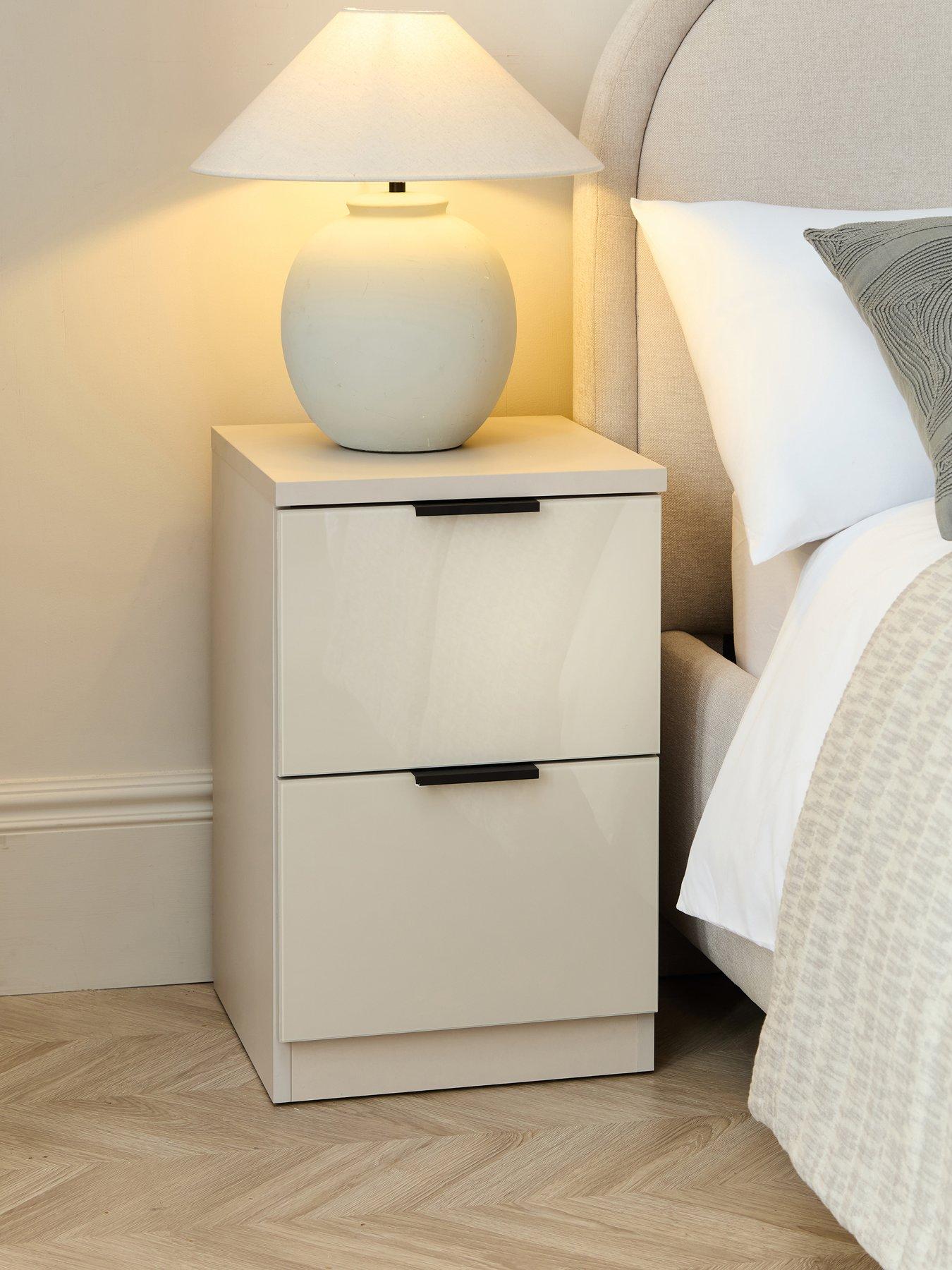 The Very Collection Palma Glass 2 Drawer Bedside Chest - Oatmeal