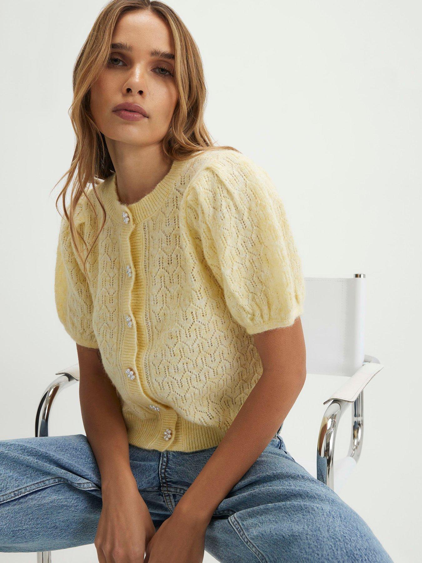 front image of river-island-bubble-cardigan-yellow