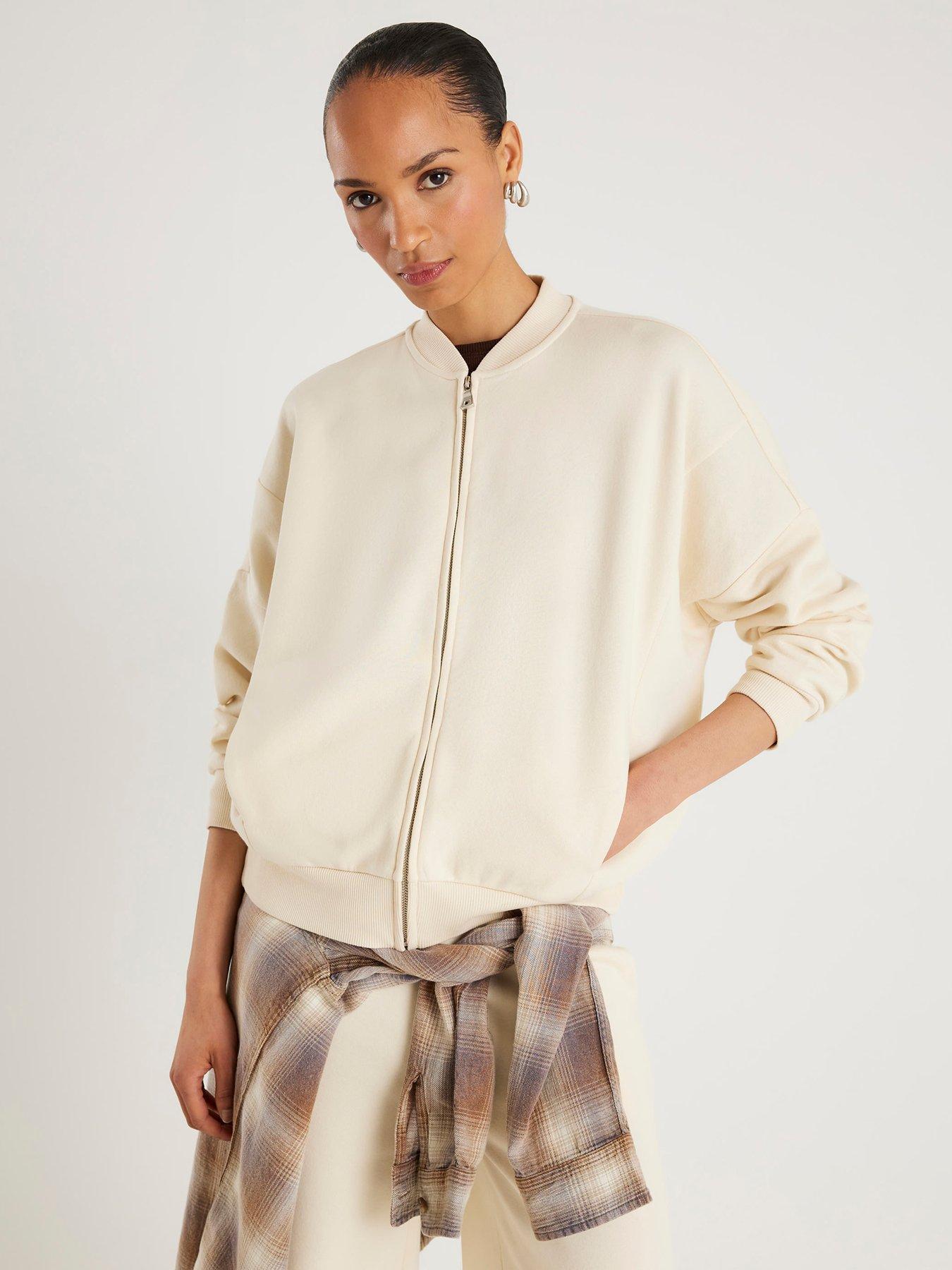 River Island Long Sleeve Zip Up Bomber - Cream