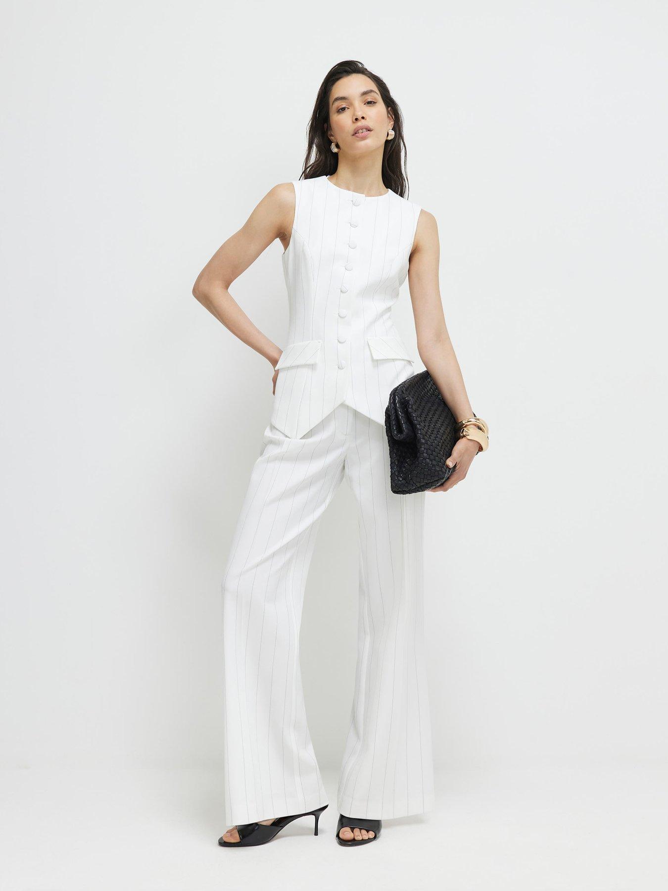 River Island Stripe Co-ord Wide Leg Trousers - Cream