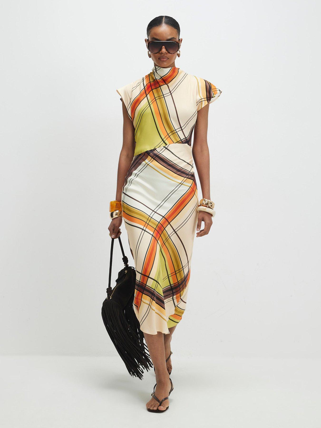 River Island Check Print Column Dress - Green