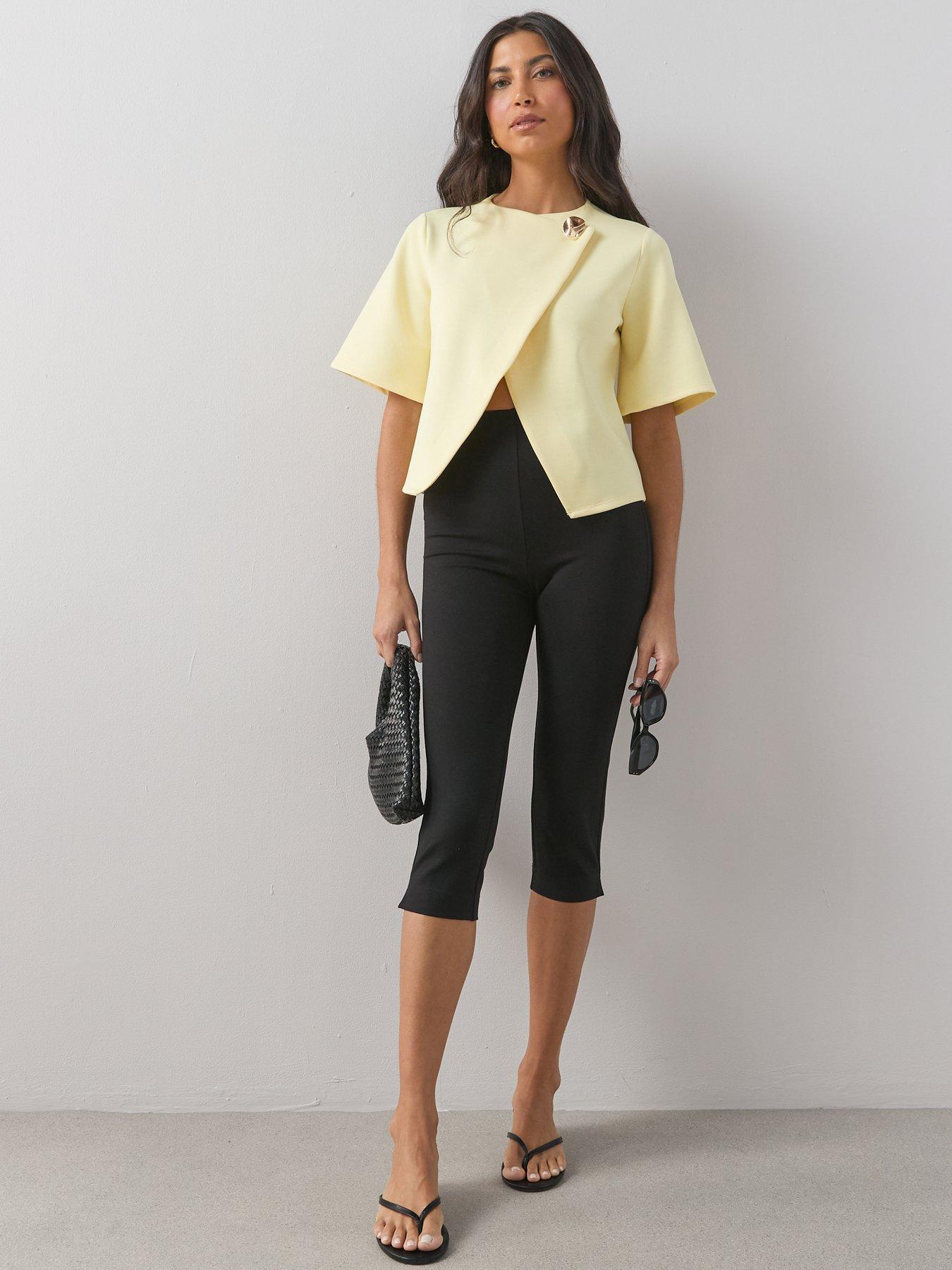 Image 3 of 6 of The Very Collection Button Wrap Short Sleeve Boxy Top - Yellow