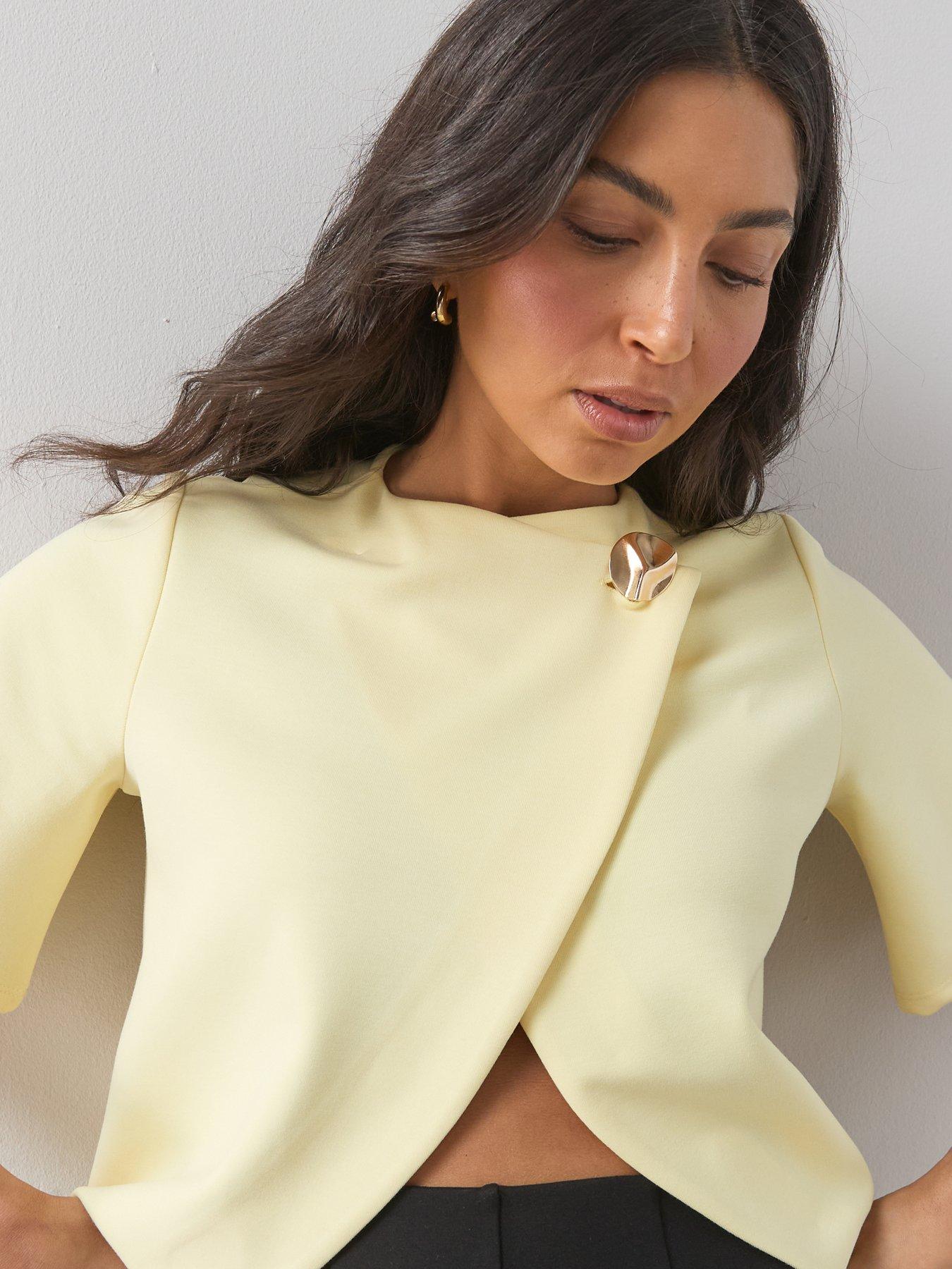 Image 4 of 6 of The Very Collection Button Wrap Short Sleeve Boxy Top - Yellow