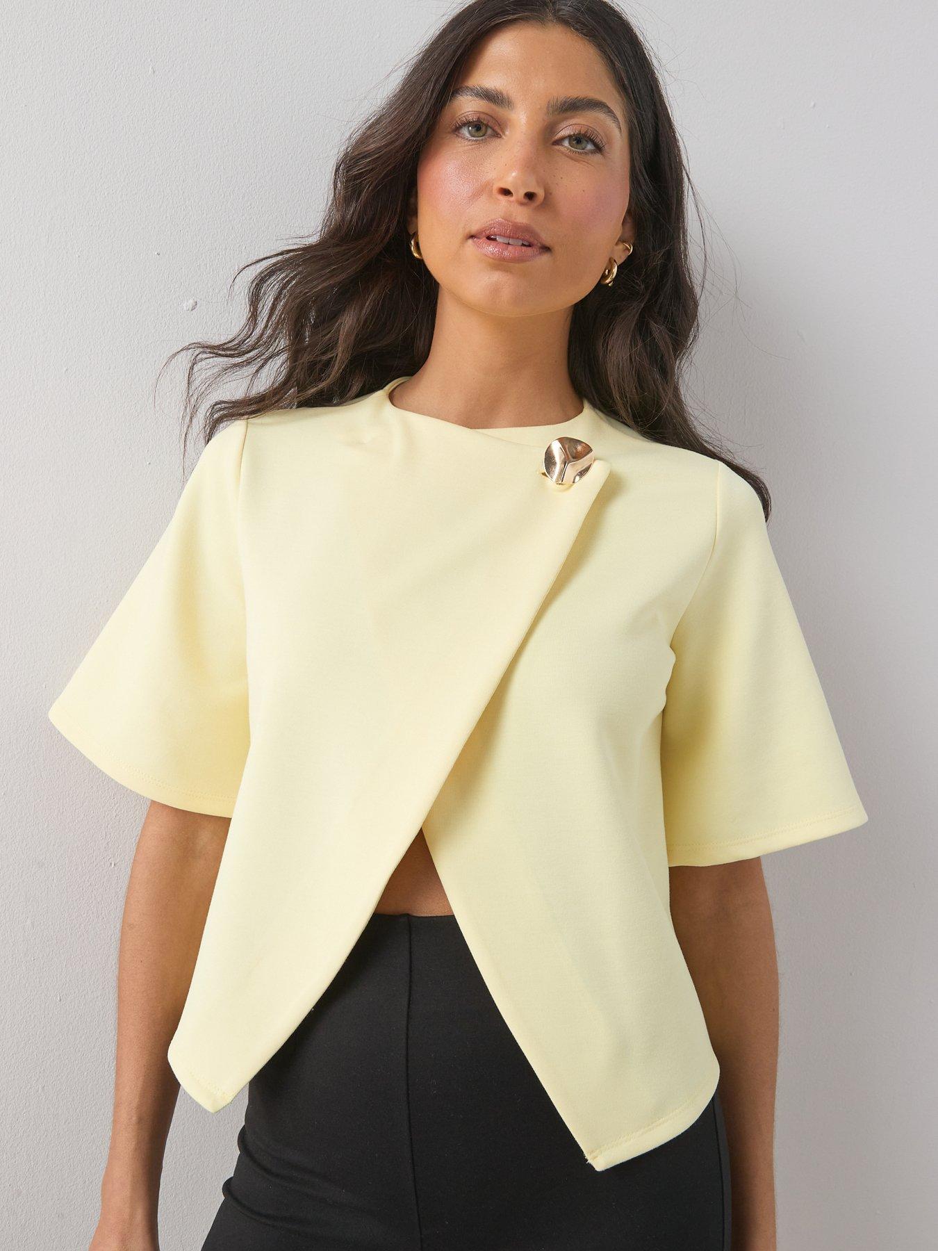 Image 5 of 6 of The Very Collection Button Wrap Short Sleeve Boxy Top - Yellow