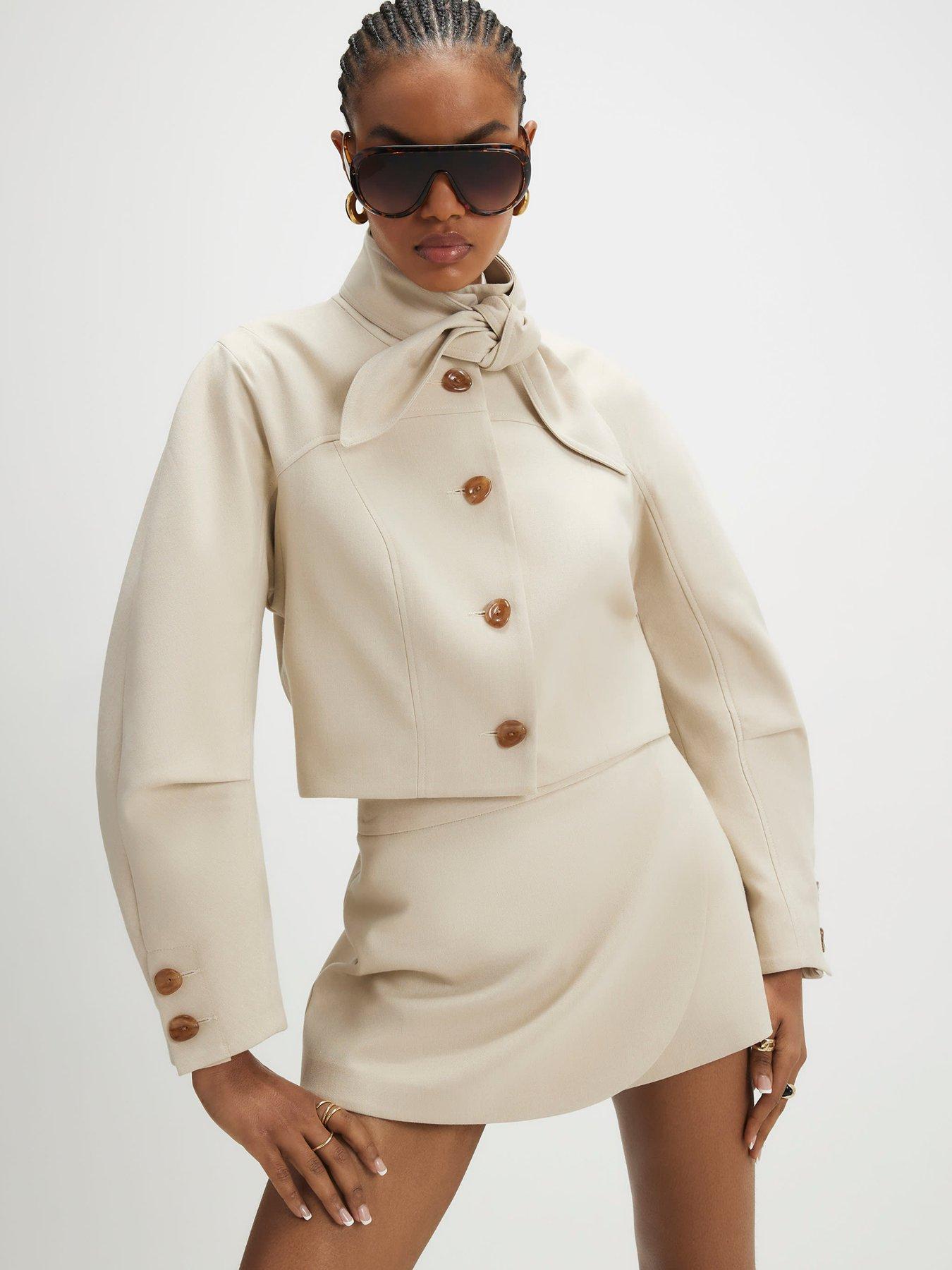  image of river-island-herringbone-button-wrap-skort-cream
