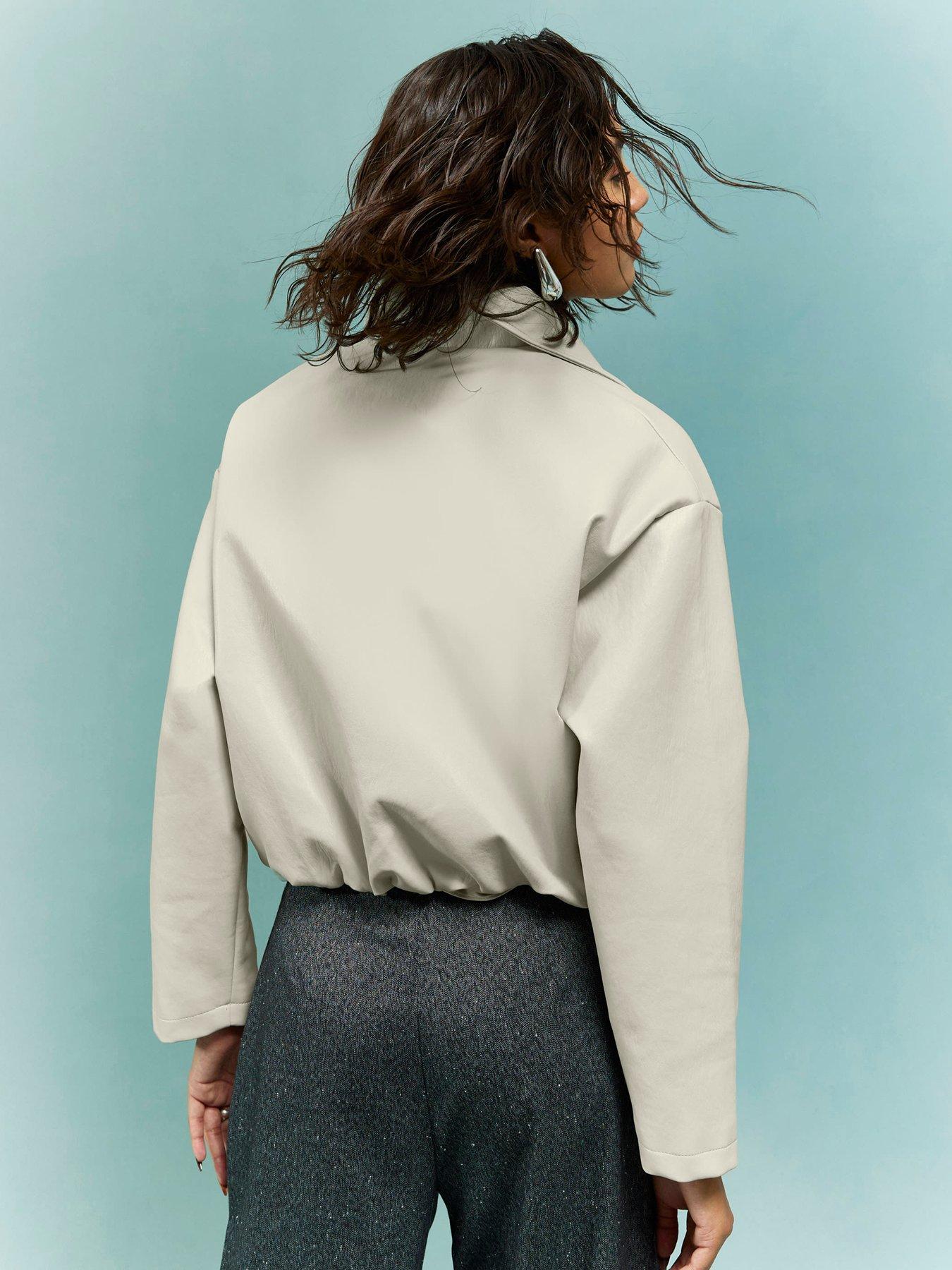  image of river-island-bubble-hem-padded-pu-bomber-cream