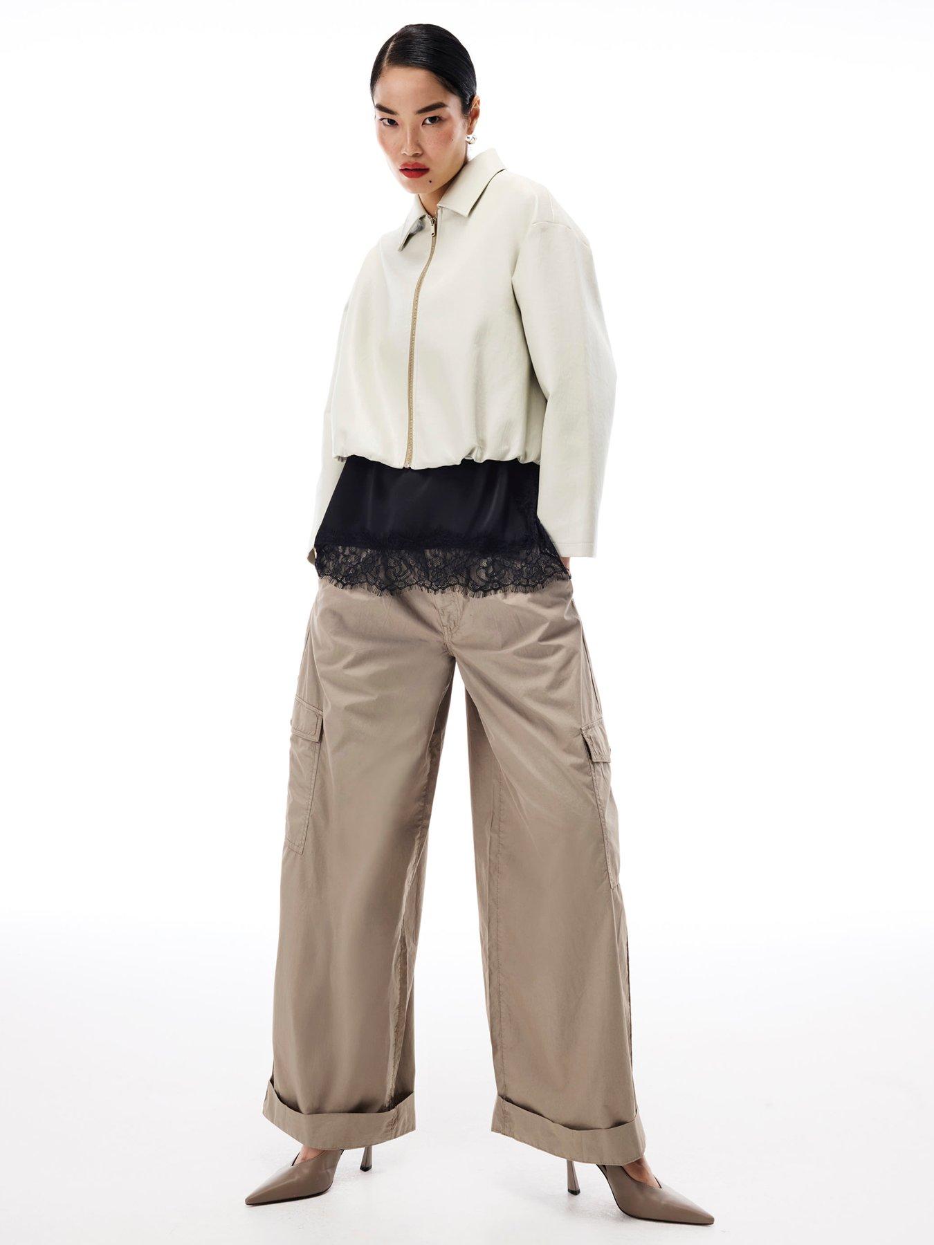  image of river-island-bubble-hem-padded-pu-bomber-cream