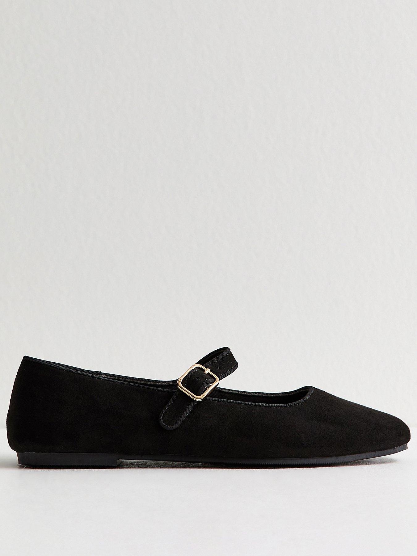New Look Black Faux Suede Mary Jane Ballet School Shoe Flats