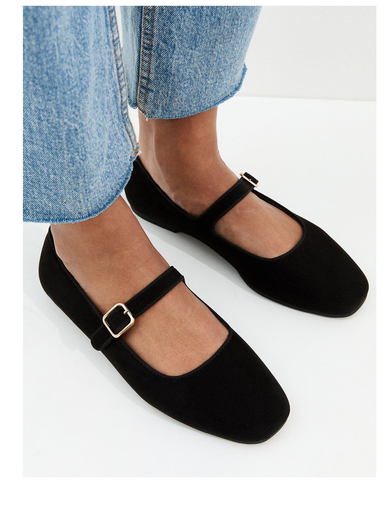 Image 2 of 5 of New Look Black Faux Suede Mary Jane Ballet Flats