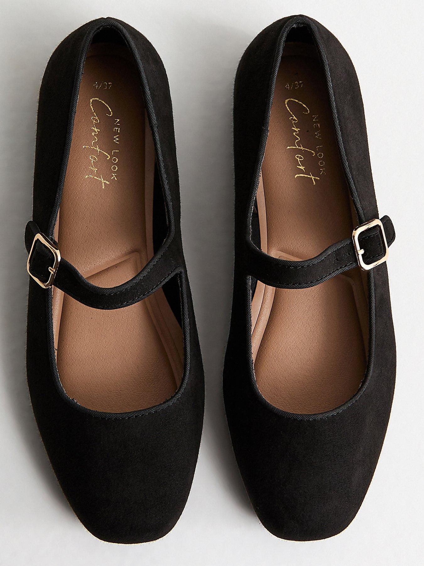 Image 4 of 5 of New Look Black Faux Suede Mary Jane Ballet Flats