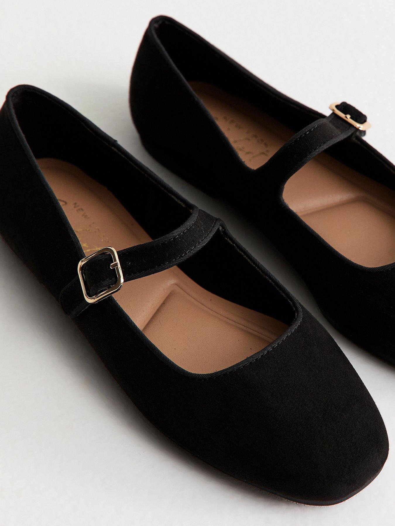 Image 5 of 5 of New Look Black Faux Suede Mary Jane Ballet Flats