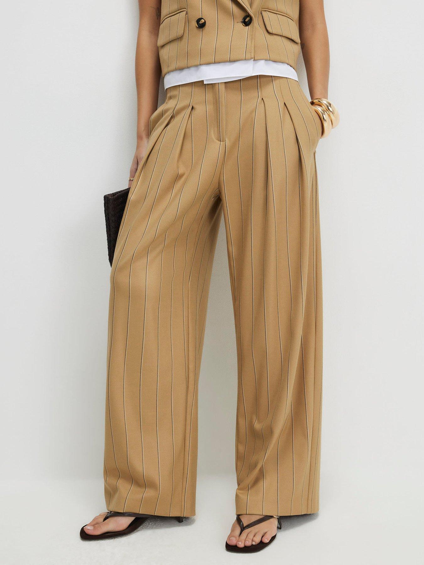 River Island Pinstripe Co-ord Wide Leg Trouser - Beige