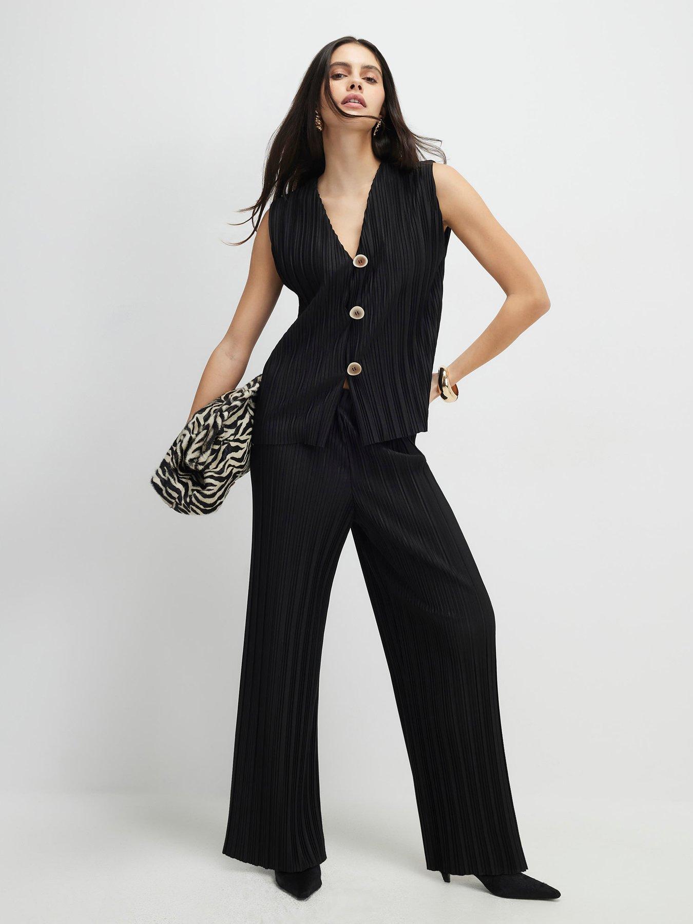 Image 3 of 6 of River Island Black Sl Plisse Waistcoat Co-ord
