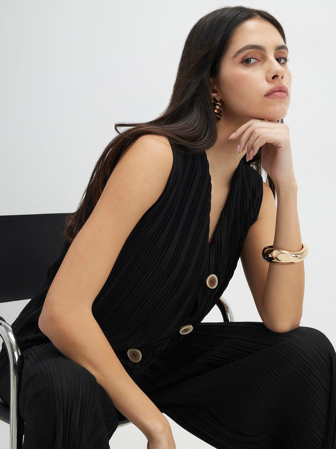 Image 4 of 6 of River Island Black Sl Plisse Waistcoat Co-ord