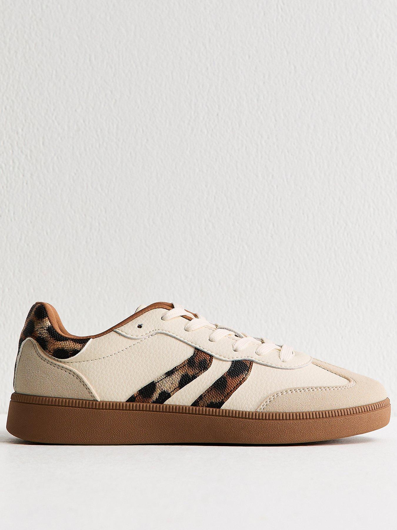 New Look Stone Panelled Faux Suede Leopard Trim Trainers
