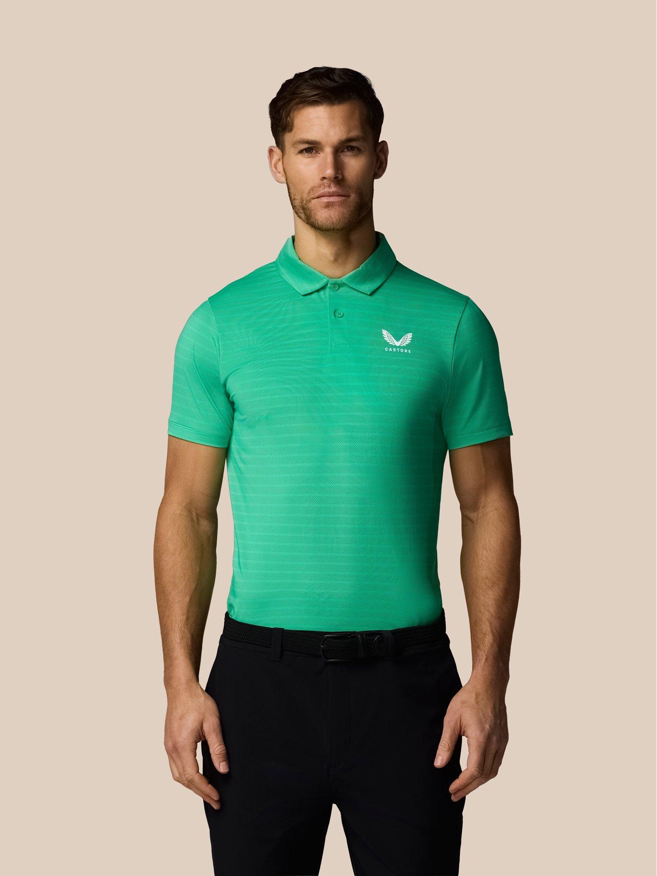 Castore Mens Striped Polo- Green