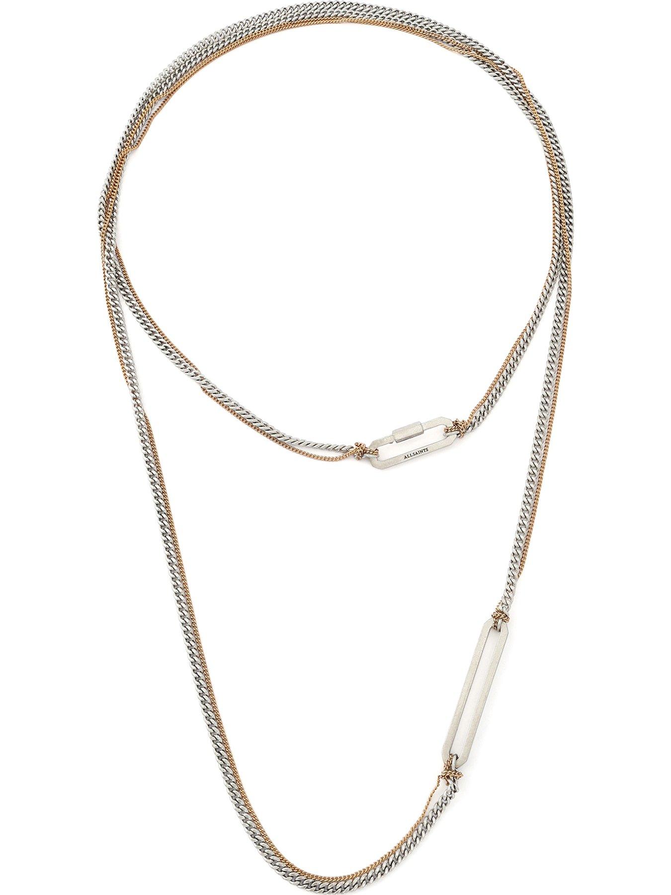  image of allsaints-crystal-multi-chain-long-station-necklace-silver