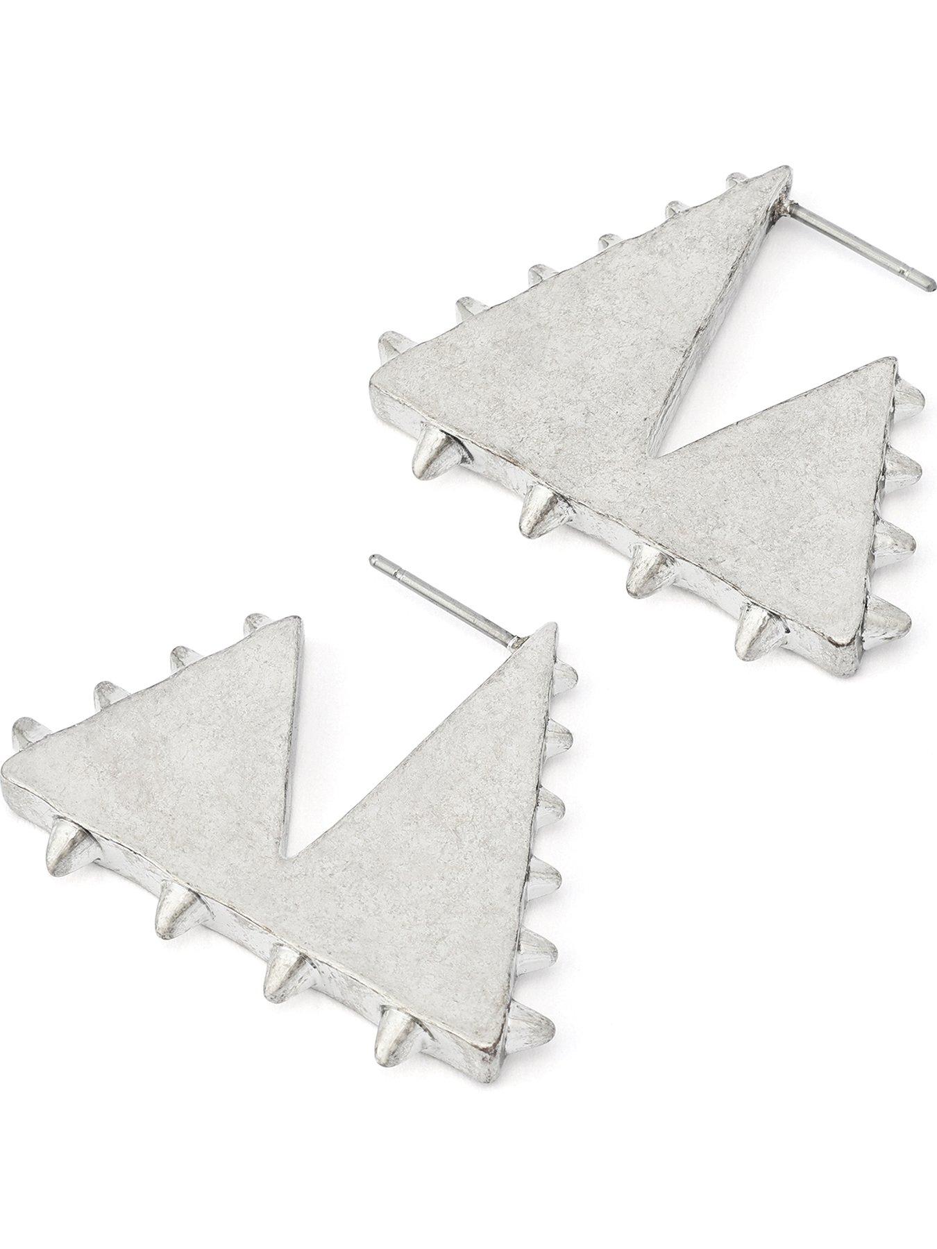 Image 3 of 4 of AllSaints Spike Triangle Hoop Earrings - Silver