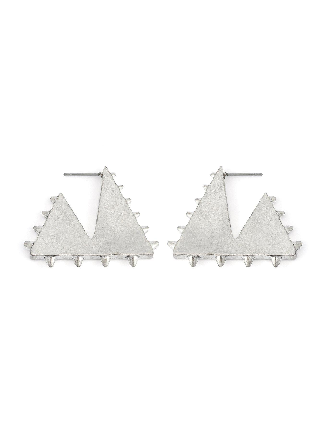 Image 4 of 4 of AllSaints Spike Triangle Hoop Earrings - Silver