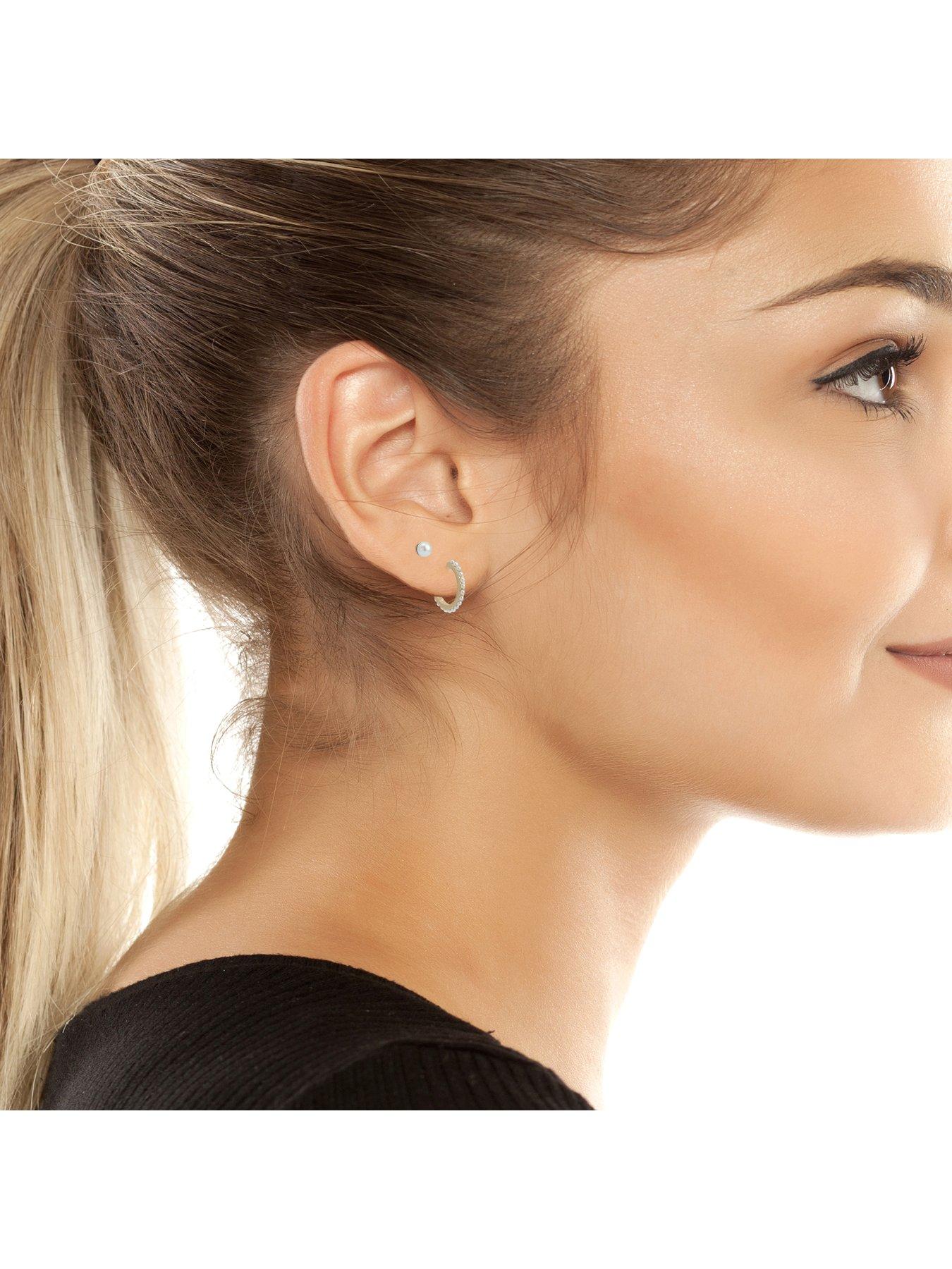  image of allsaints-pearl-stud-huggie-earrings-set-gold