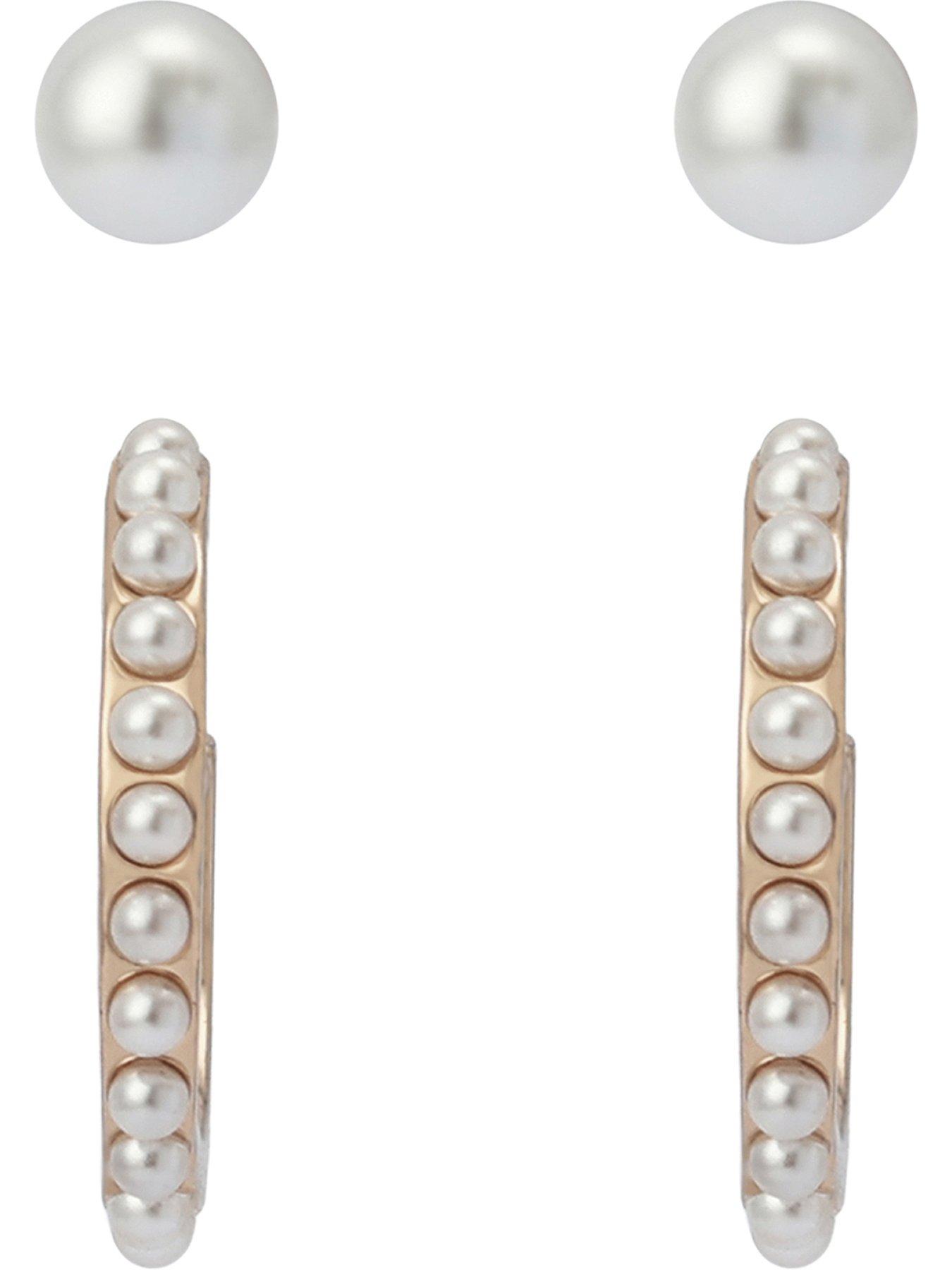  image of allsaints-pearl-stud-huggie-earrings-set-gold
