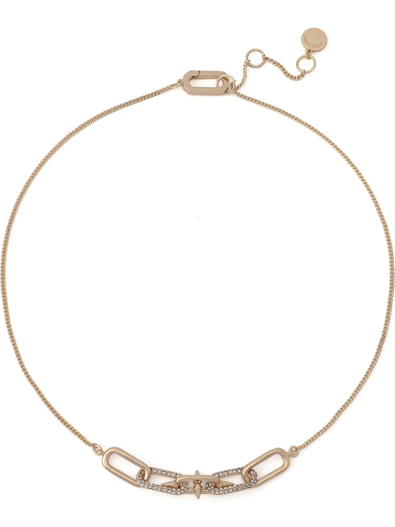 AllSaints Pave Spike Link Short Pendant Necklace - Gold