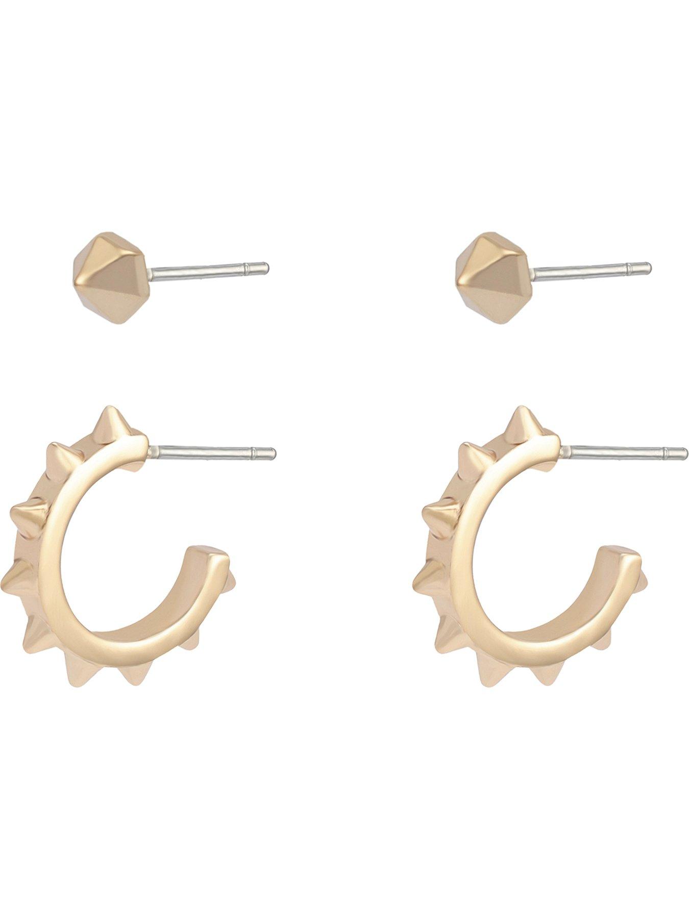 front image of allsaints-spike-stud-huggie-earrings-set-gold