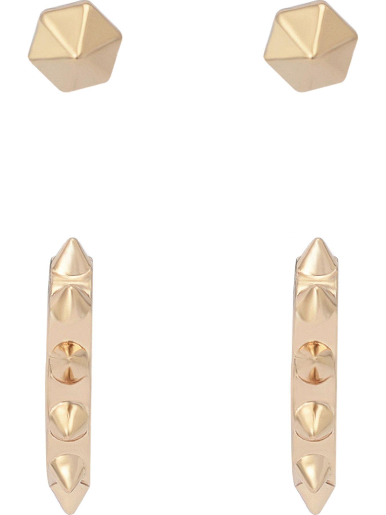  image of allsaints-spike-stud-huggie-earrings-set-gold