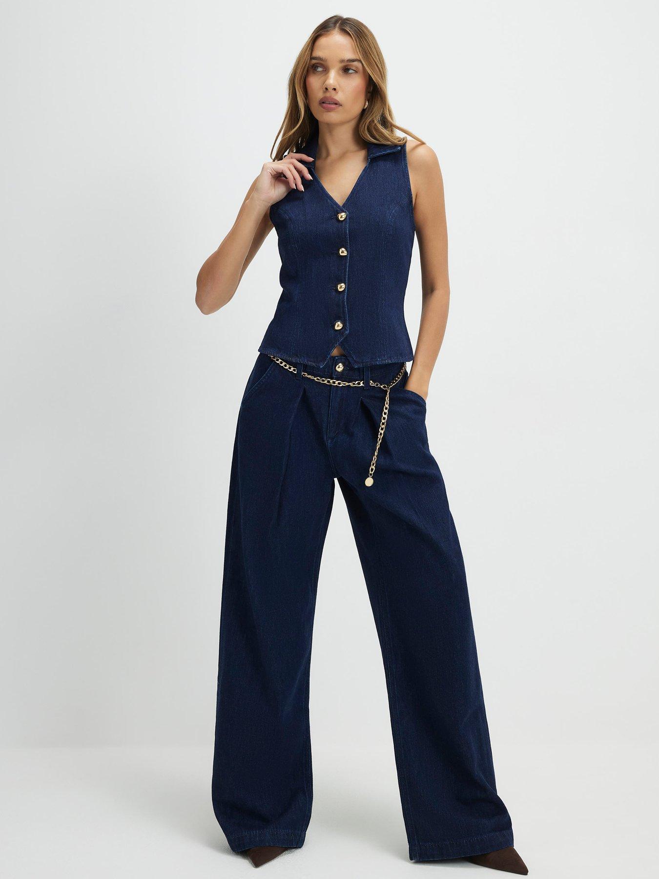 Image 3 of 4 of River Island Chloe Collared Denim Waistcoat - Blue