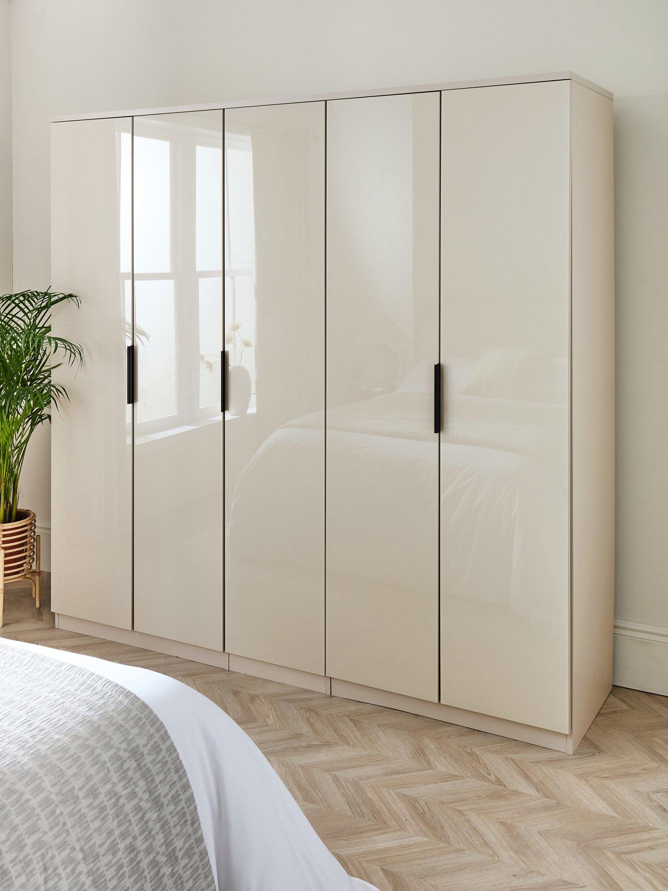 Image 1 of 7 of The Very Collection Palma Glass 5 Door Wardrobe - Oatmeal - FSC&reg; Certified