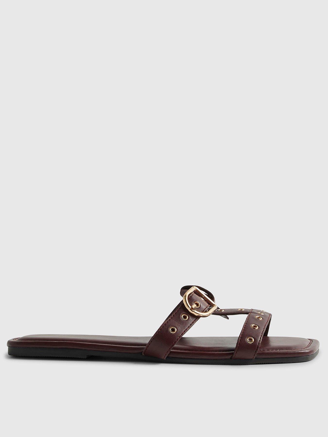 Image 2 of 5 of River Island T Bar Buckle Flat Sandal - Red