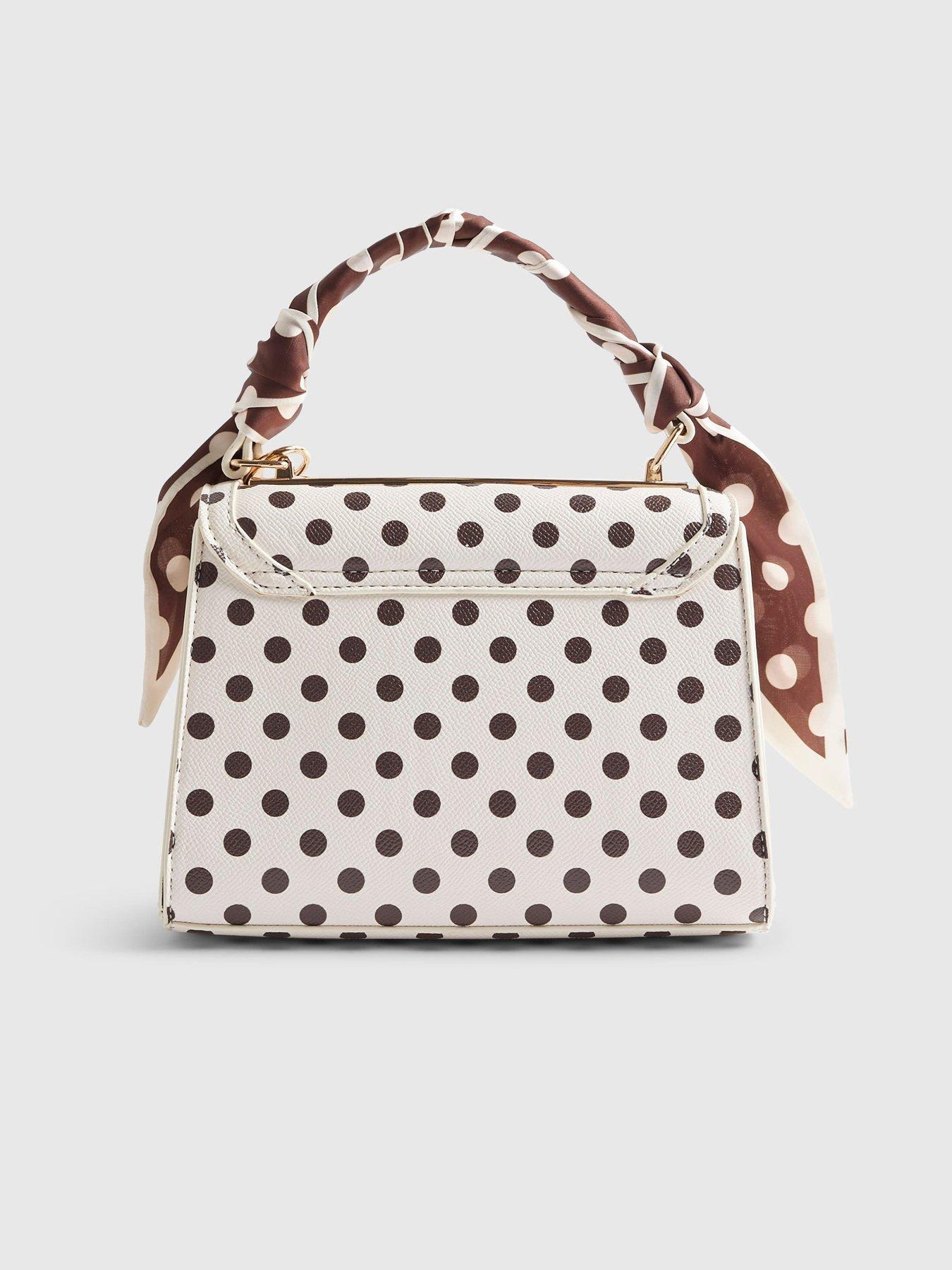Image 3 of 6 of River Island Polka Dot Mini Charm Tote Bag - Beige