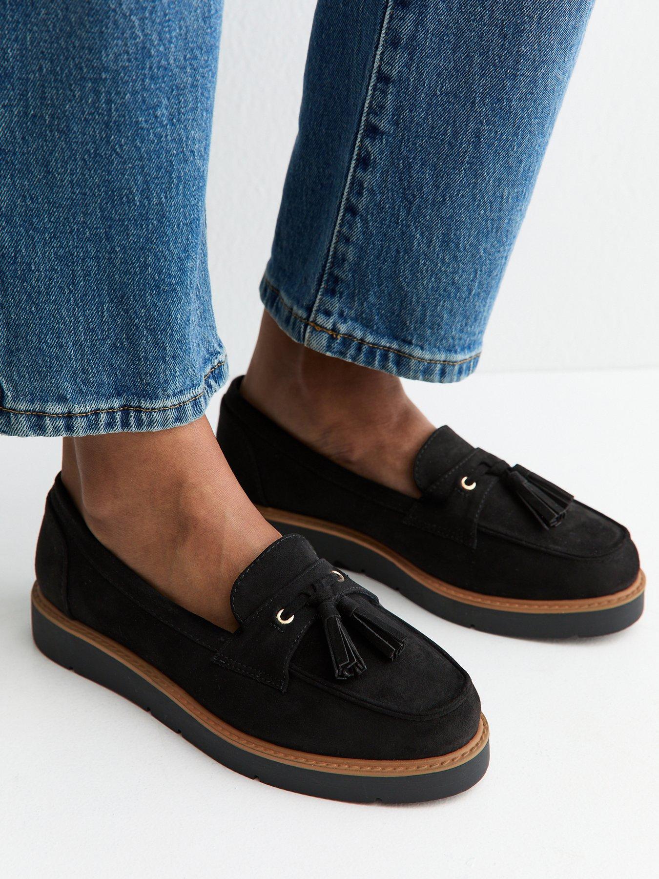 New Look Wide Fit Black Faux Suede Flatform Loafers