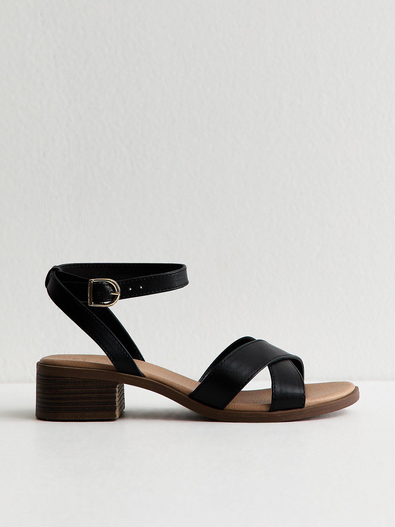 New Look Wide Fit Faux Leather Block Heel Sandals - Black