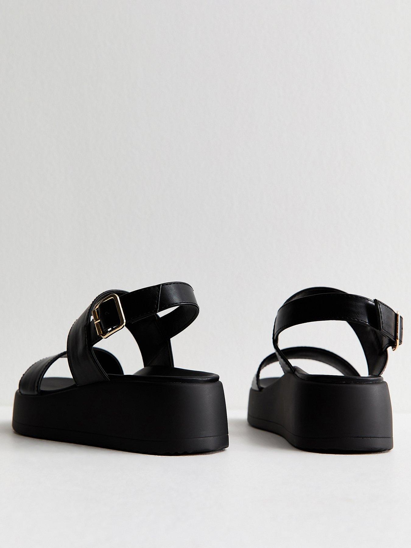New Look Wide Fit Faux Leather Flatform Sandals - Black | Littlewoods