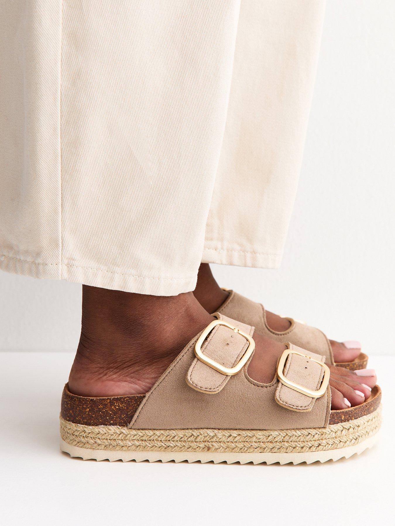  image of new-look-light-brown-jute-sole-double-strap-mule-sandals