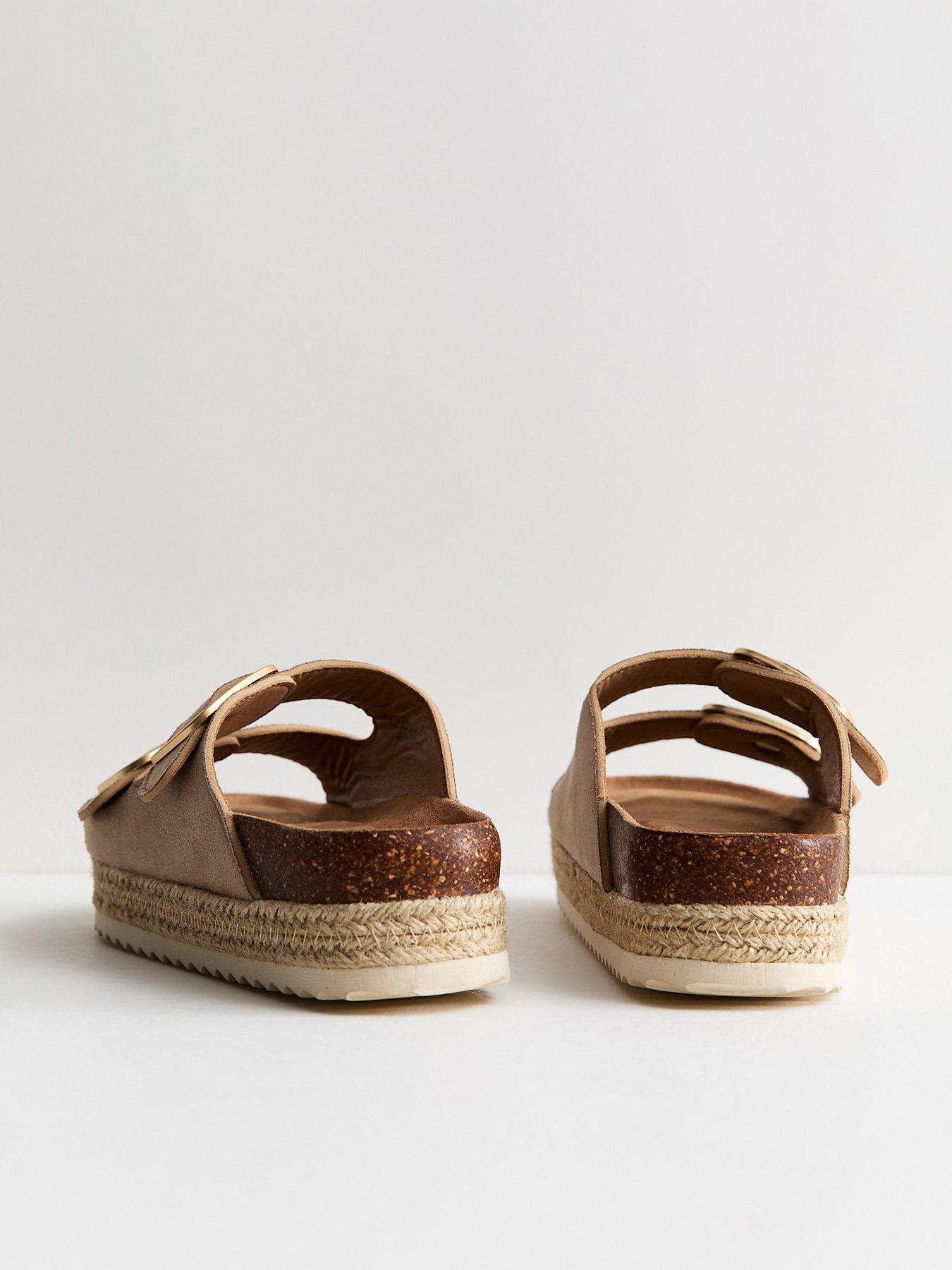  image of new-look-light-brown-jute-sole-double-strap-mule-sandals
